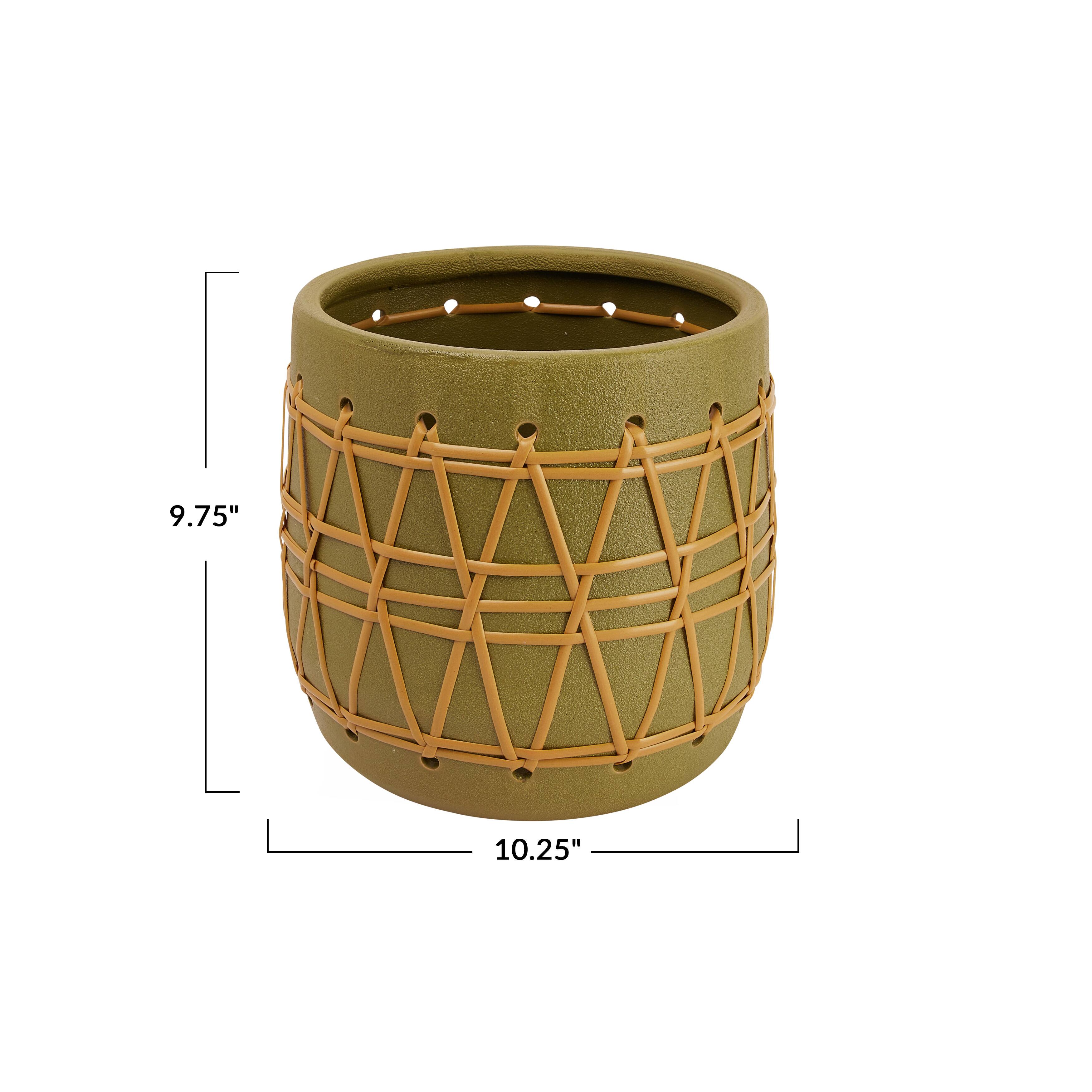 Hello Honey® 10.5" Green Stoneware Planter with Woven Design