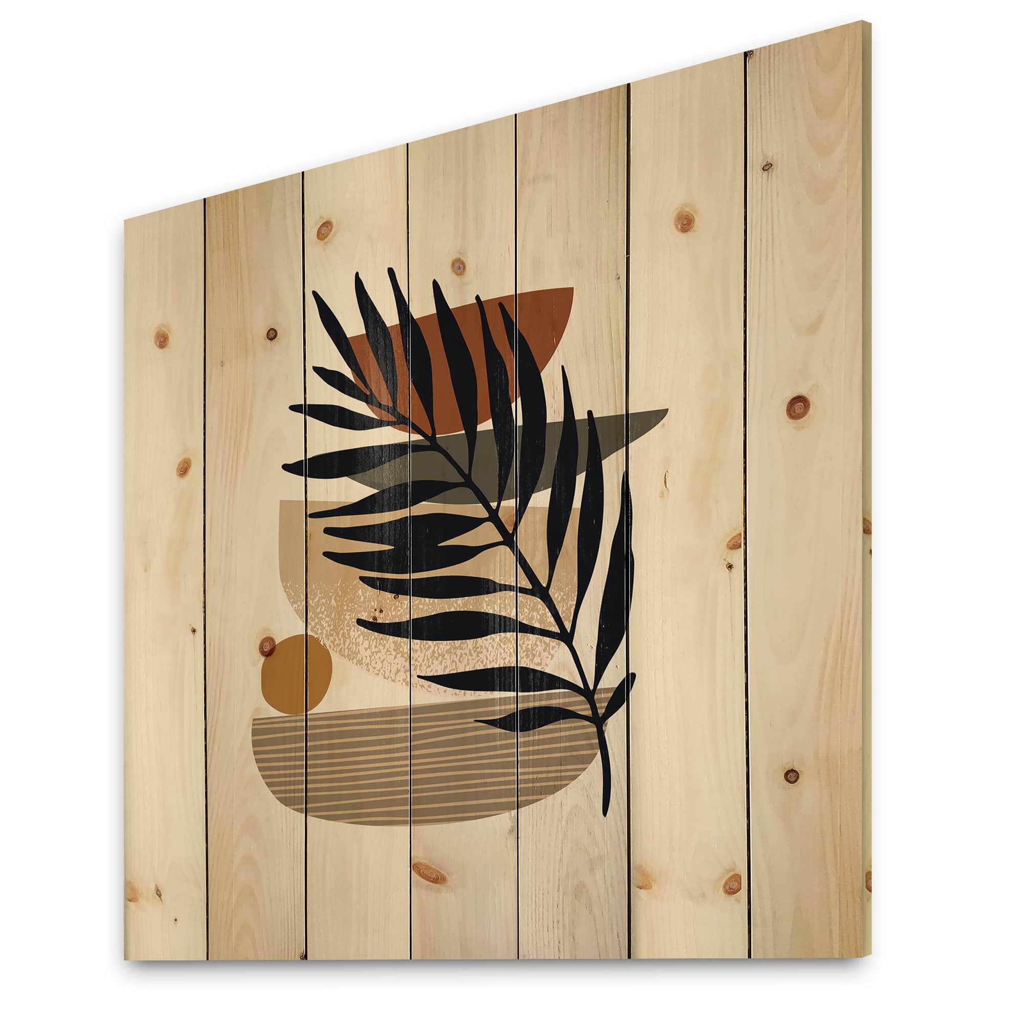 Designart - Tropical Leaf Silhouettes and Shapes IV - Modern Print on Natural Pine Wood