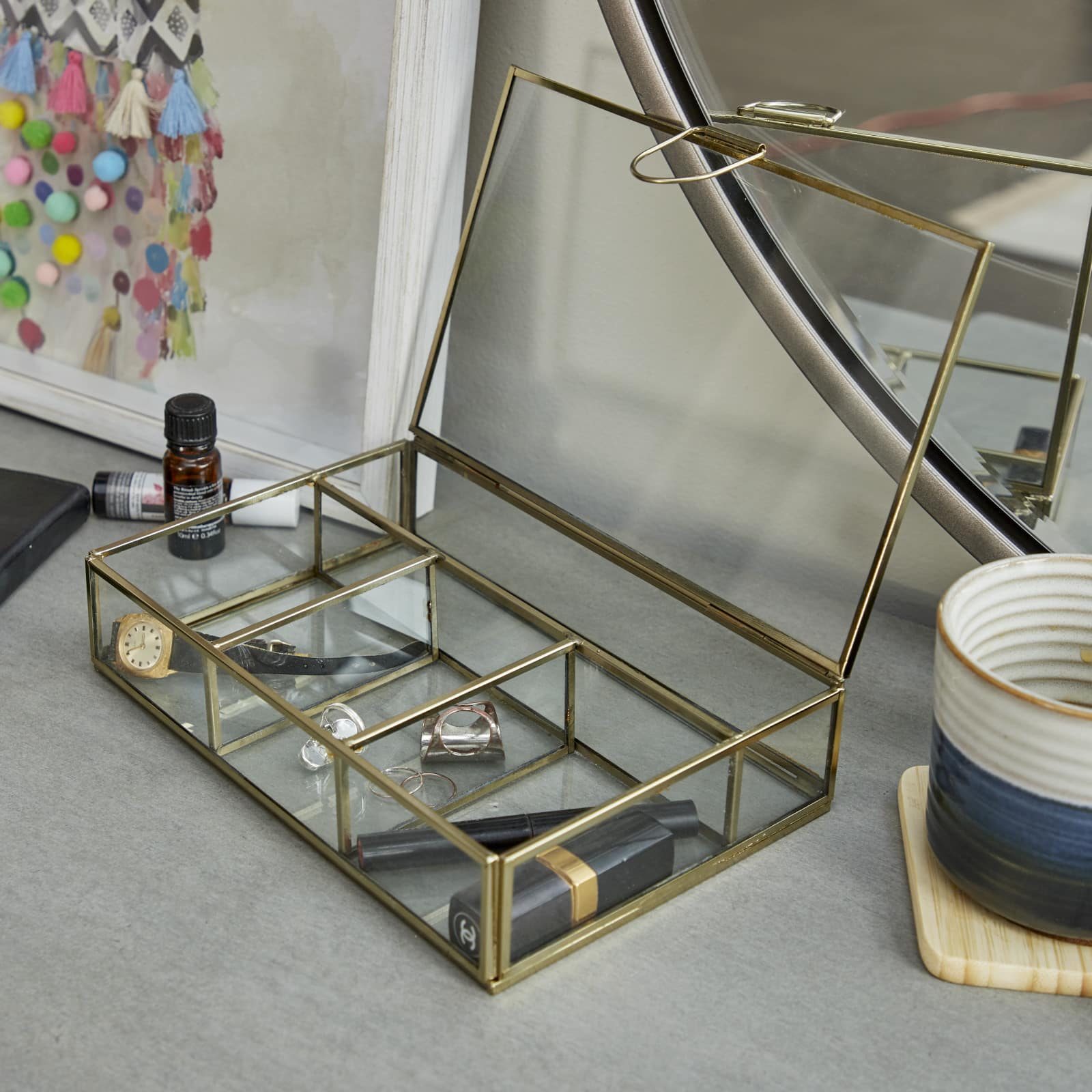Rectangular Metal &#x26; Glass Jewelry Box