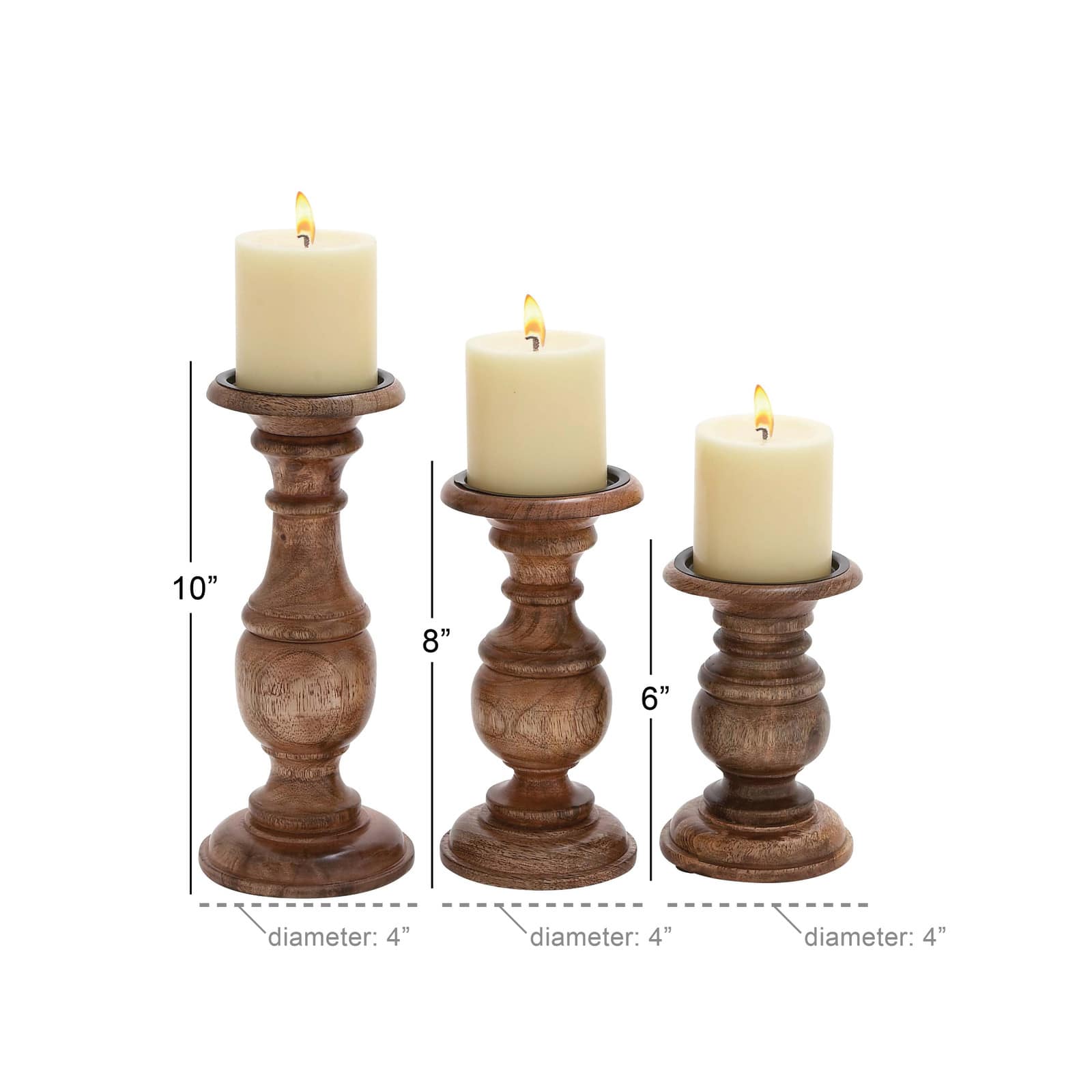 Mango Wood Traditional Candle Holder Set