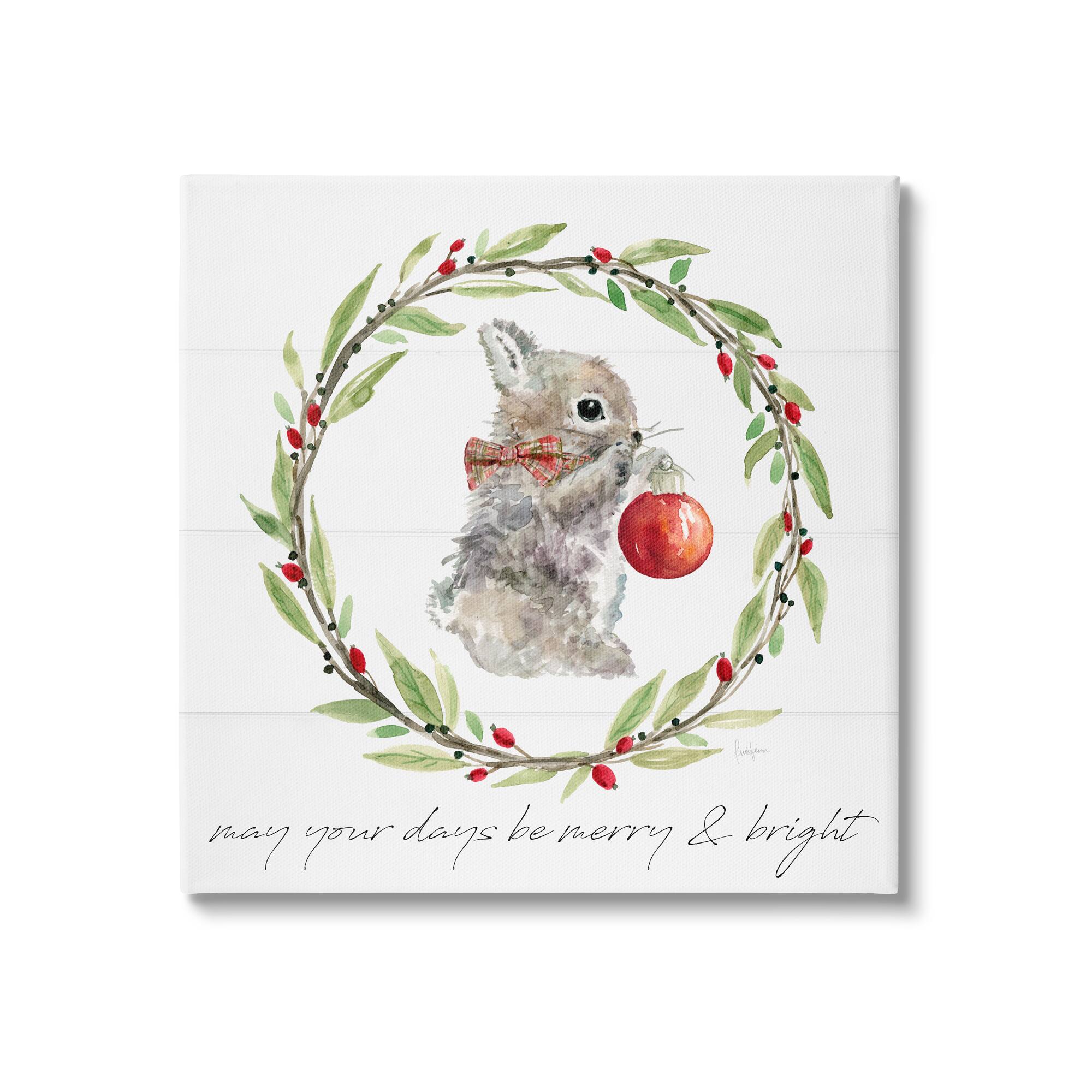 Stupell Industries Merry & Bright Bunny Wreath Canvas Wall Art