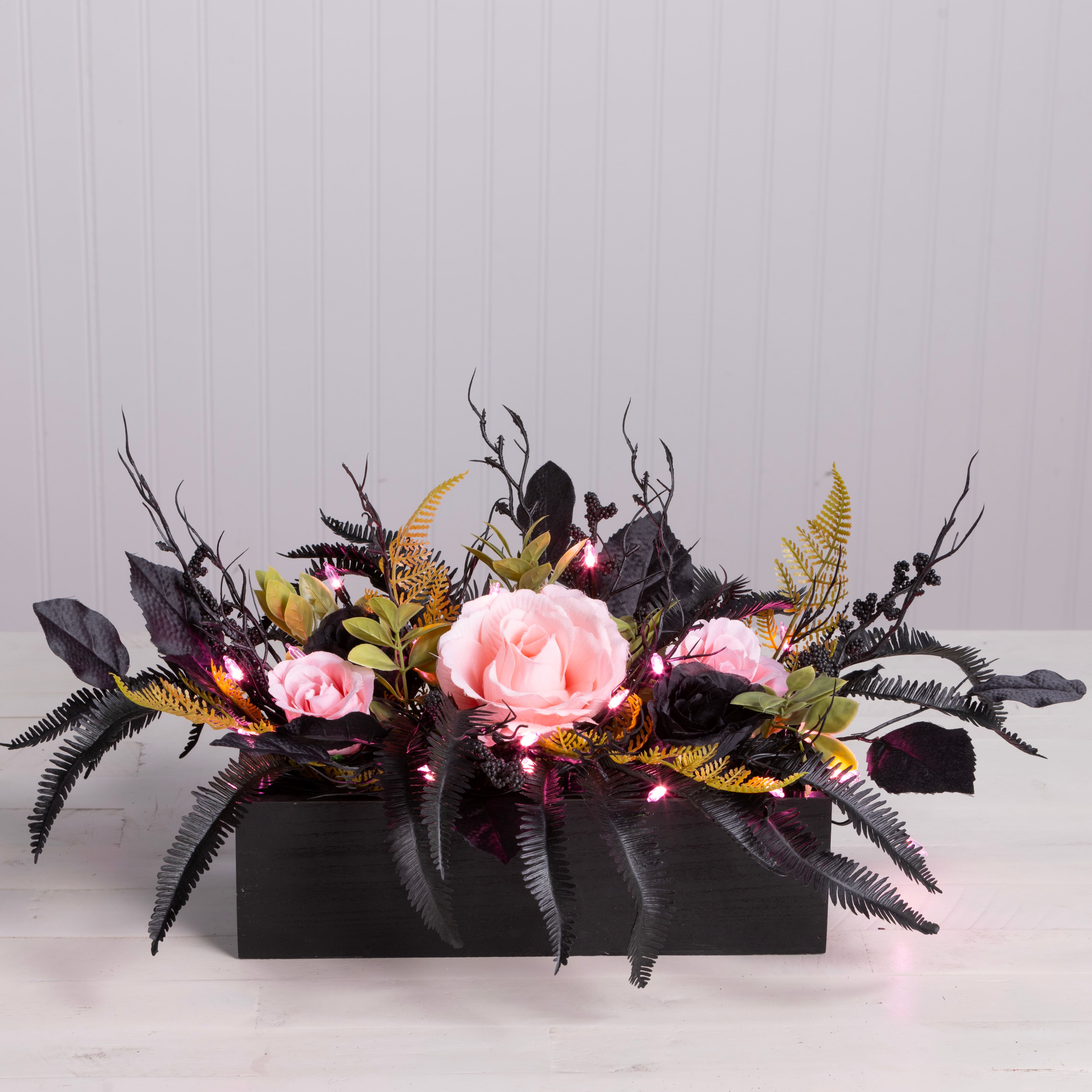 16&#x22; Cute &#x26; Creepy LED Halloween Centerpiece in Black Planter