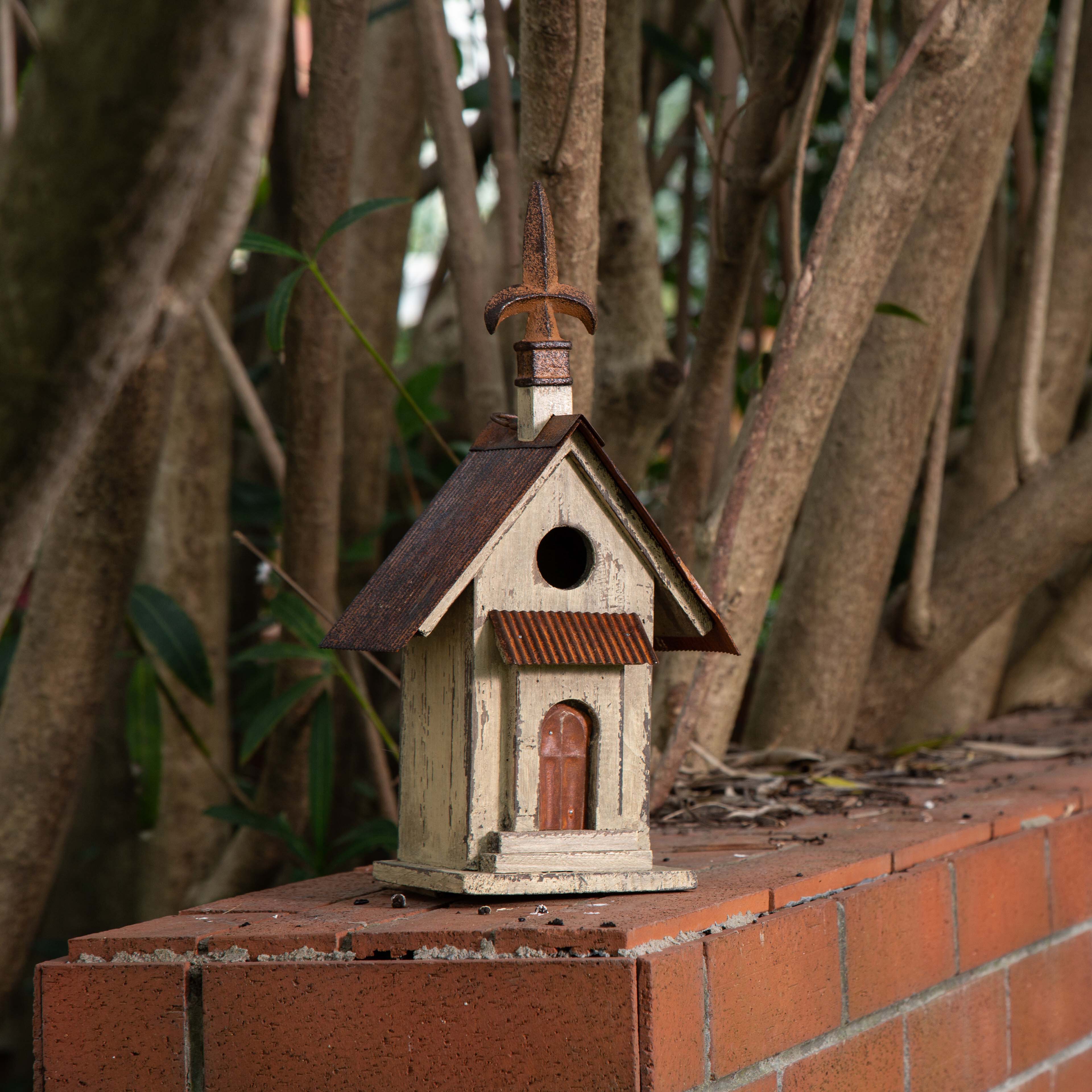 Glitzhome® Tall Distressed Wood Church Bird House