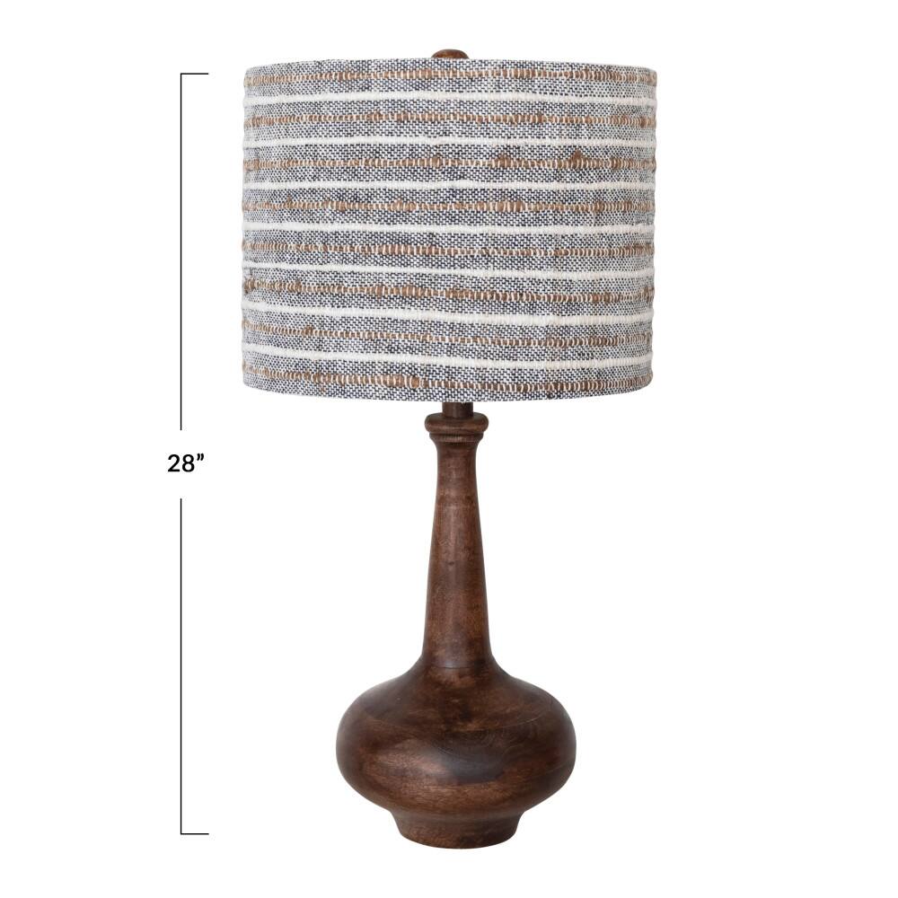Hello Honey&#xAE; 28&#x22; Mango Wood Table Lamp with Woven Cotton and Linen Striped Shade