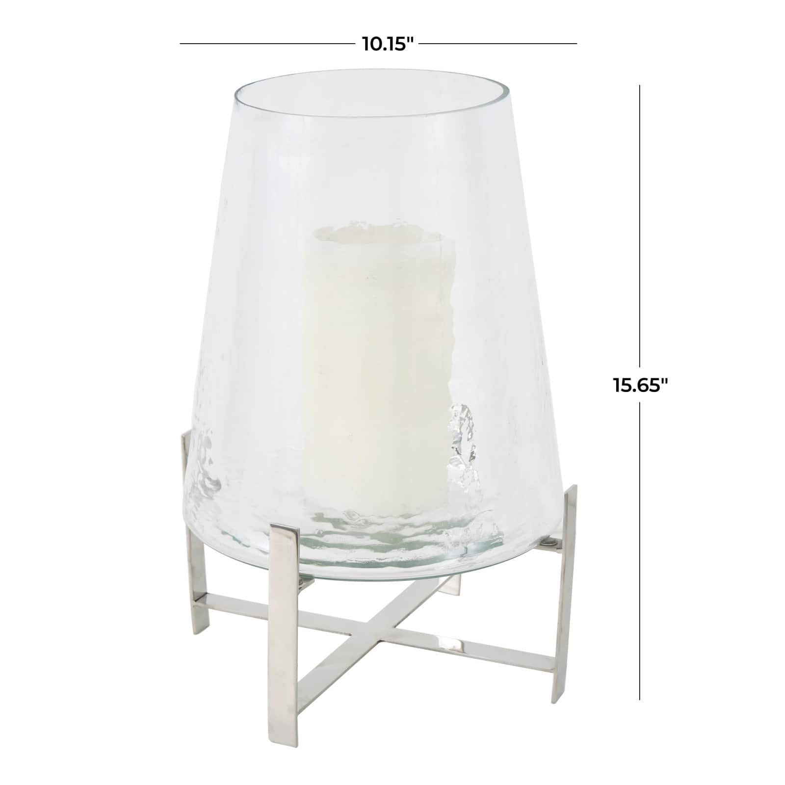 16&#x22; Clear Glass &#x26; Stainless Steel Hurricane Candle Holder