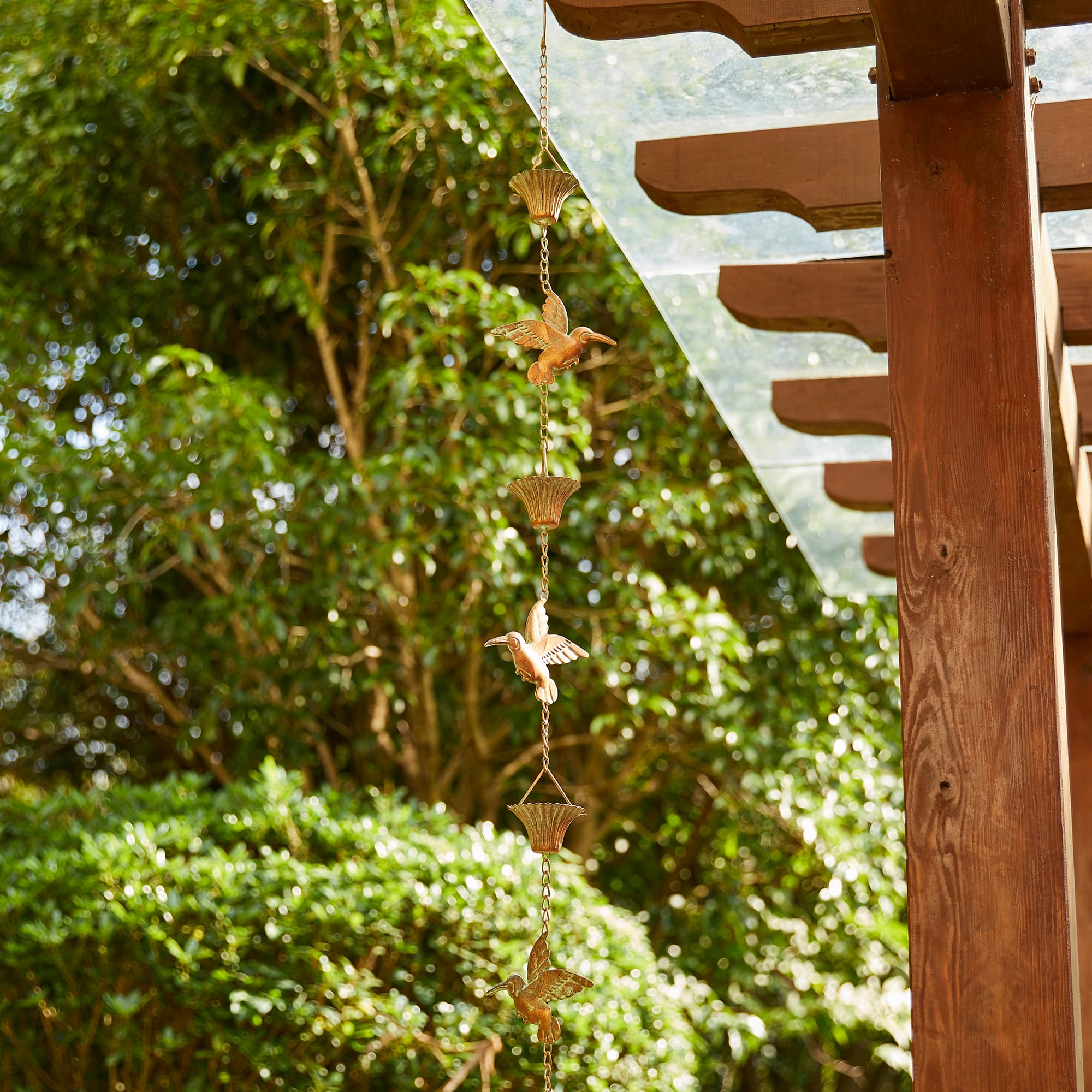 Glitzhome® 8.5ft. Faux Copper Patina Bird & Cup Rain Chain