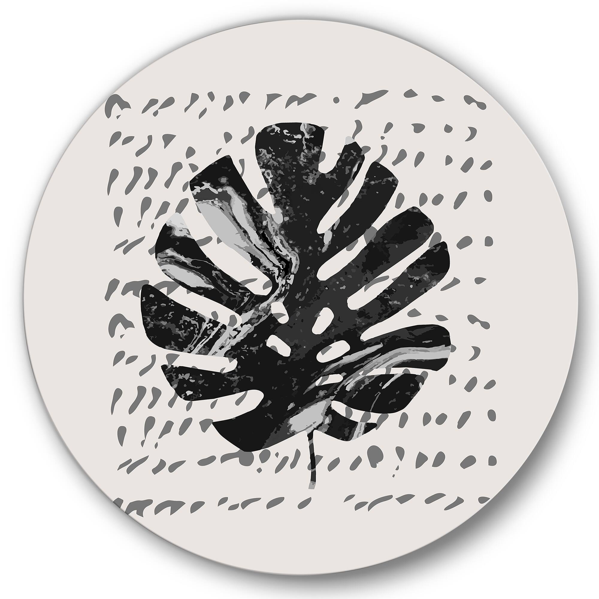 Designart - Minimal Tropical Palm Leaf On Grunge Texture - Tropical Metal Circle Wall Art