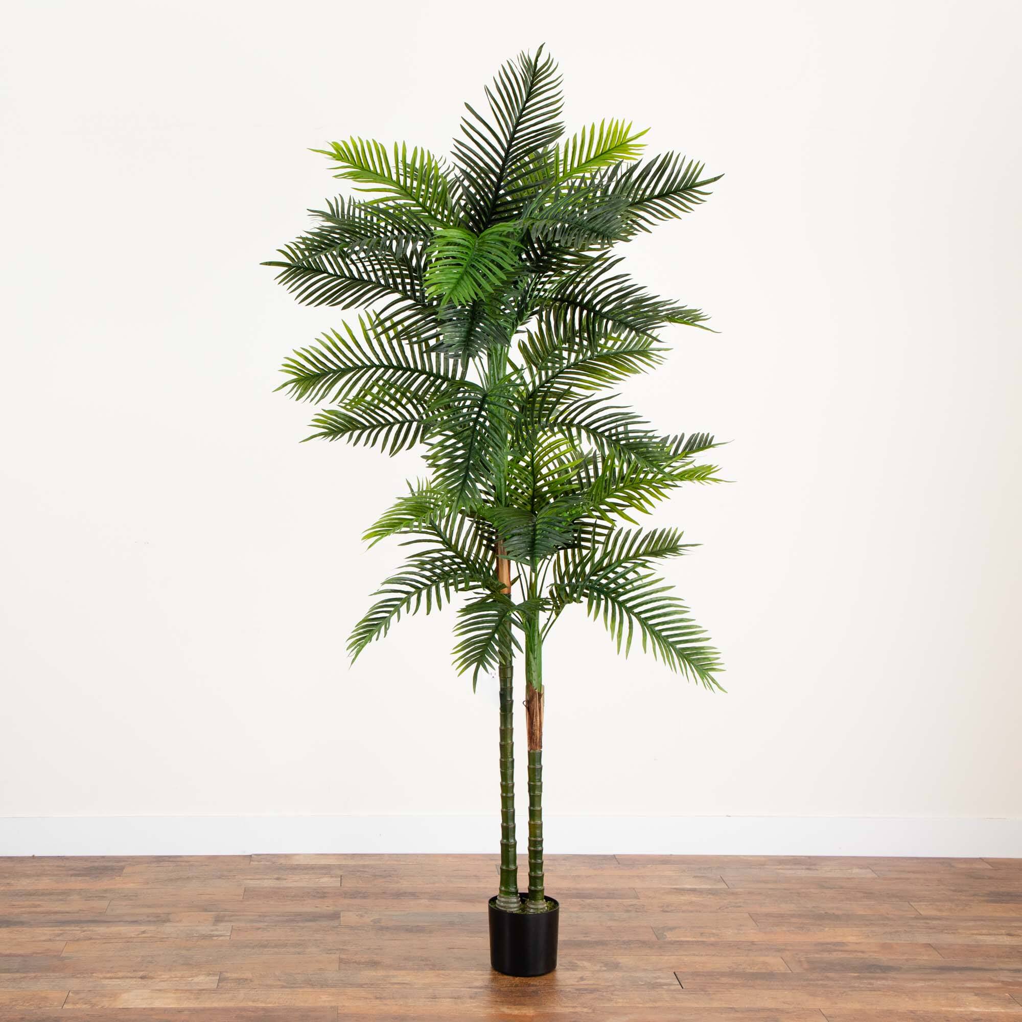 8ft. Potted Green UV Resistant Artificial Double Robellini Palm Tree