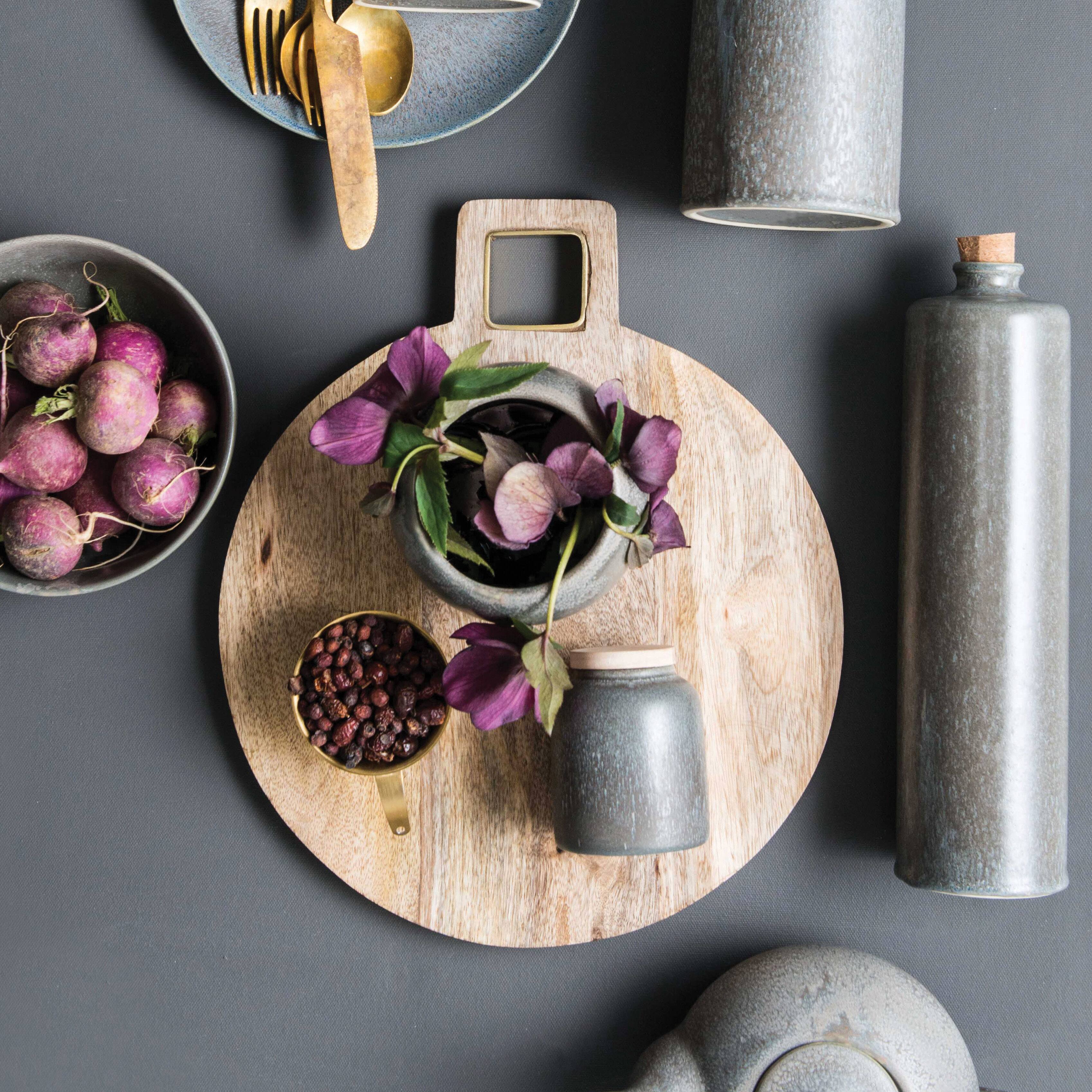 Hello Honey® Mango Wood Cutting Board with Brass Trim Handle