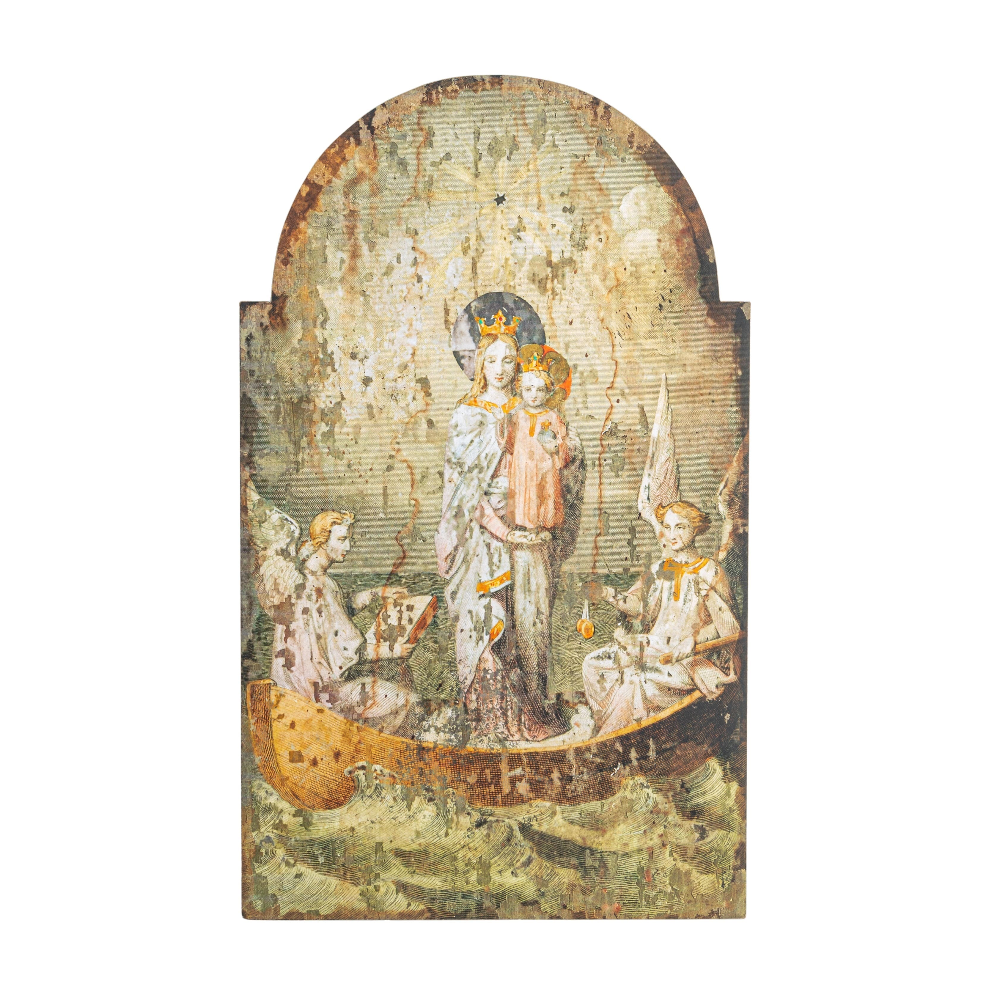 Vintage Mary &#x26; Angels Image on Decorative Wood Wall D&#xE9;cor