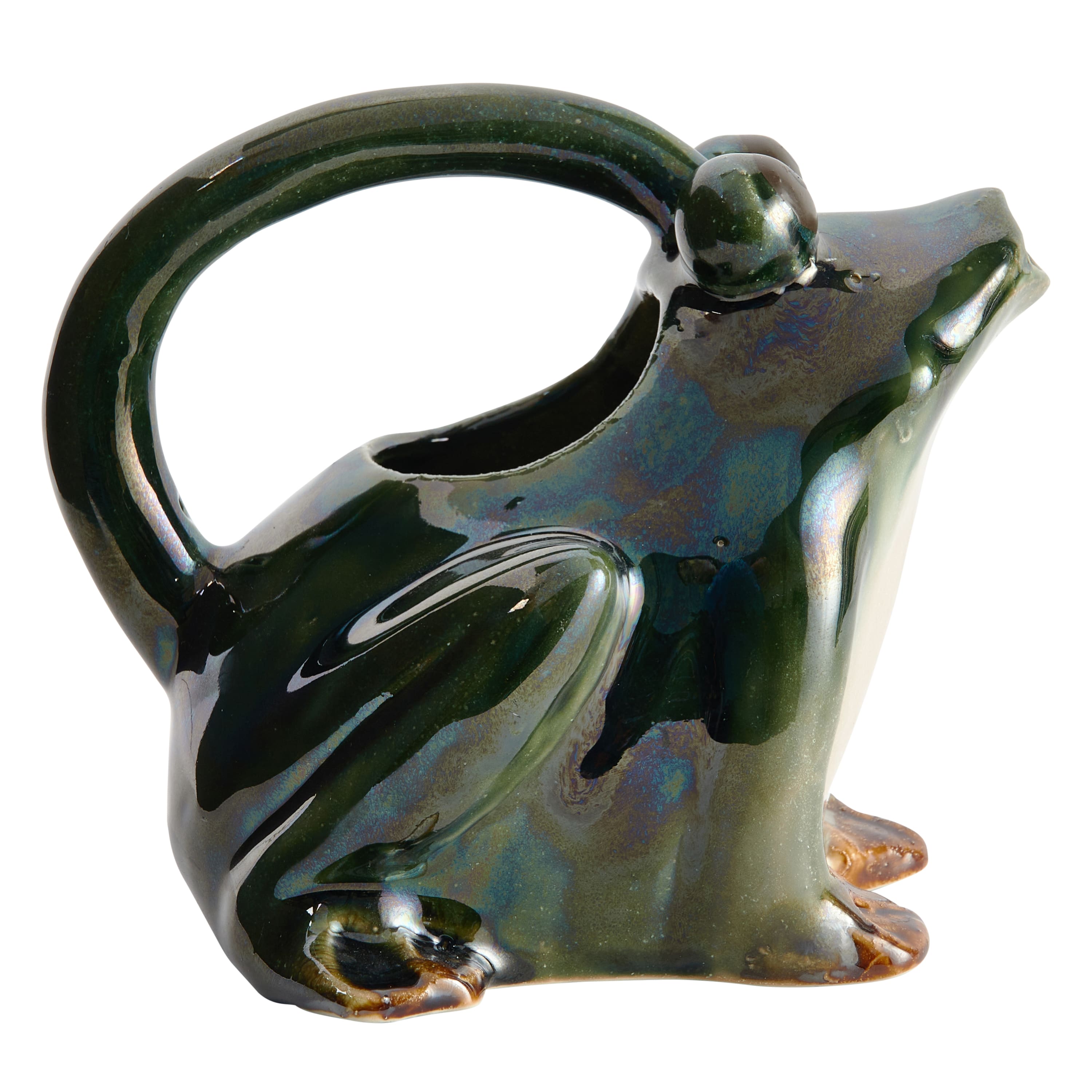 7.5&#x22; Green Stoneware Frog Watering Pitcher