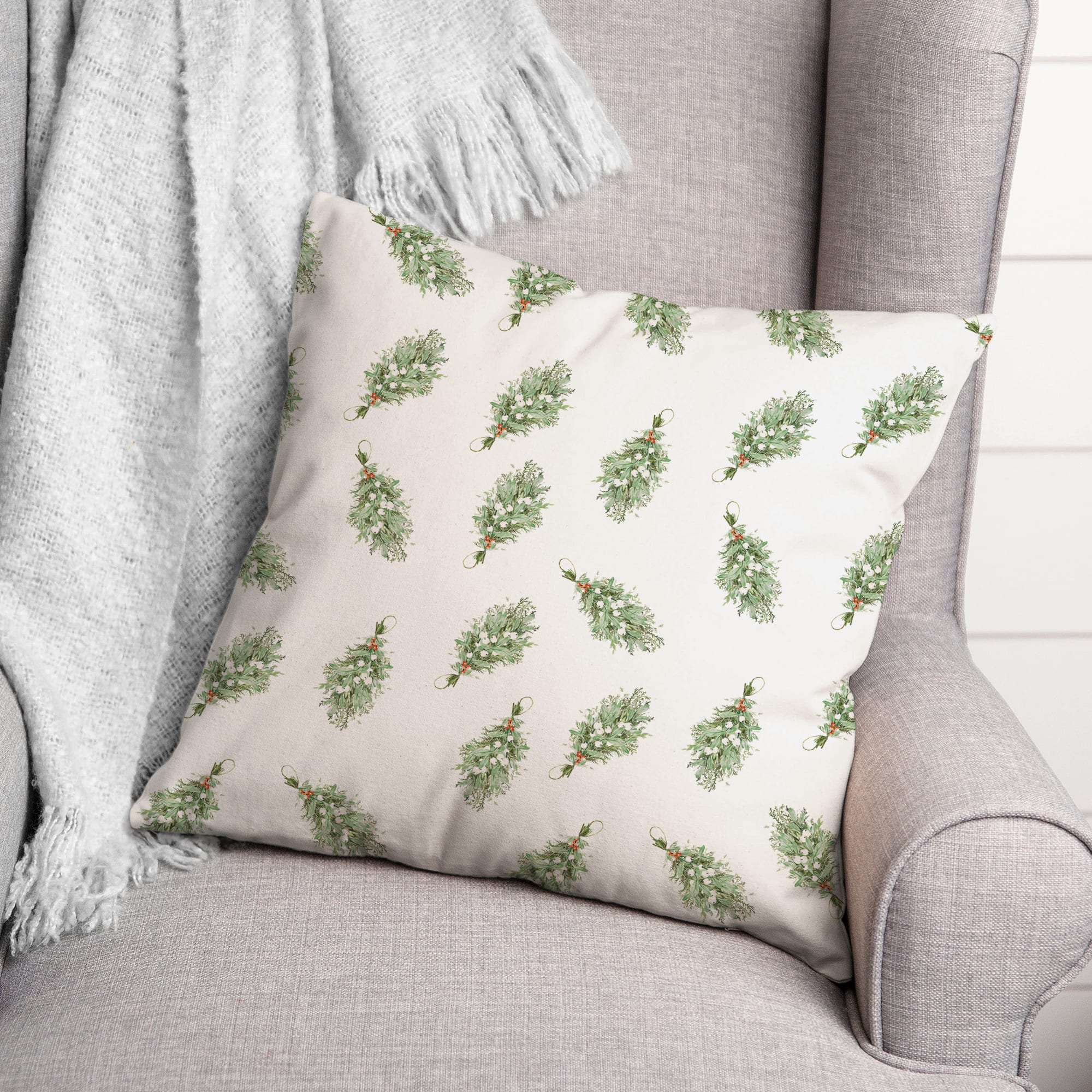 Mistletoe Pattern 18x18 Throw Pillow