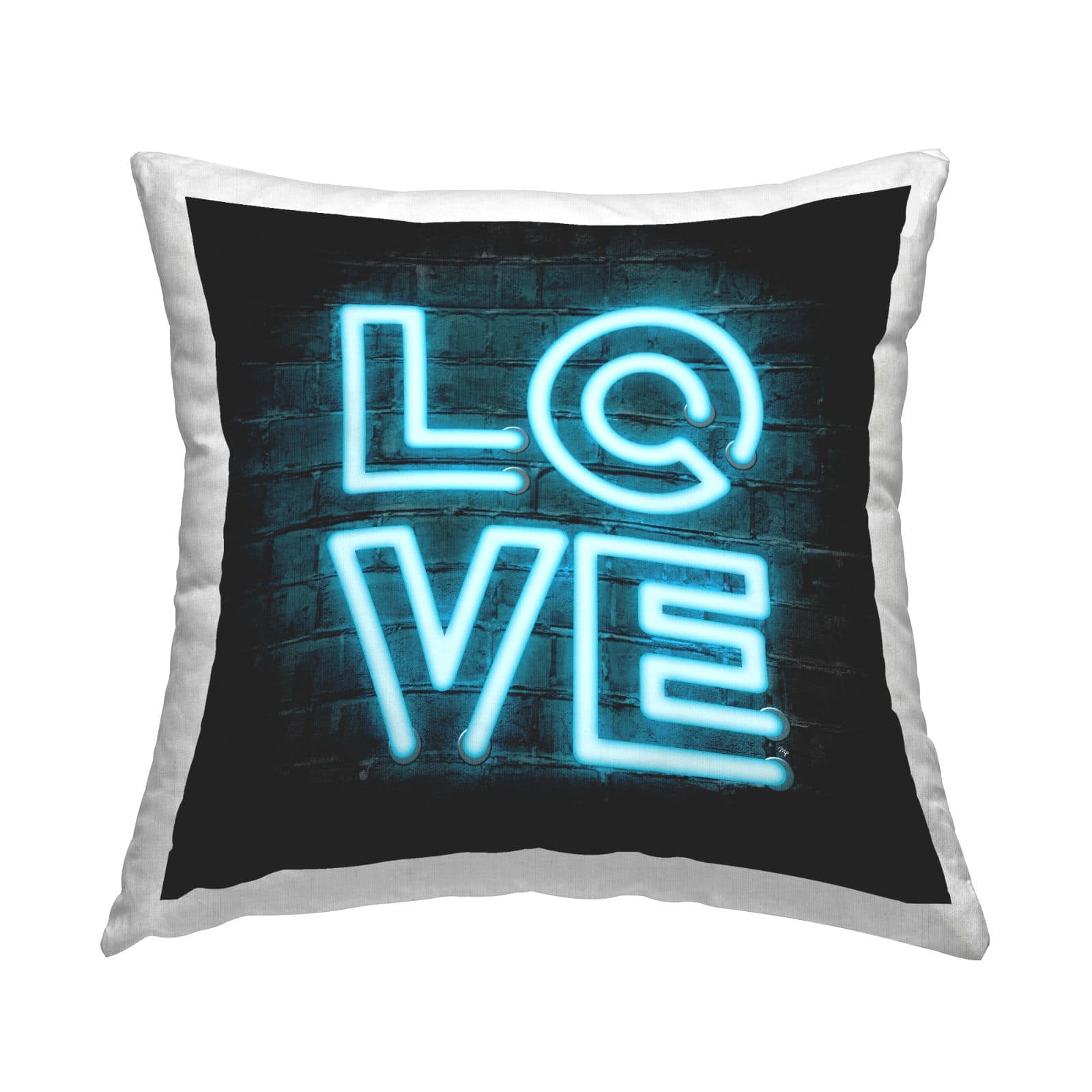 Stupell Industries Love Blue Neon Letters Design Throw Pillow, 18" x 18"