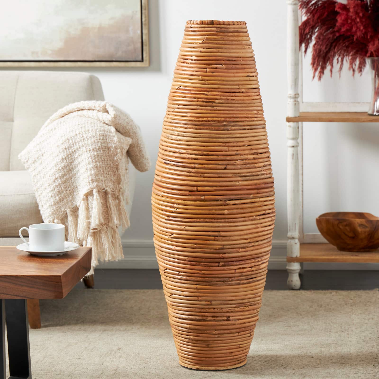 37&#x22; Brown Rattan Handmade Tall Wrapped Vase