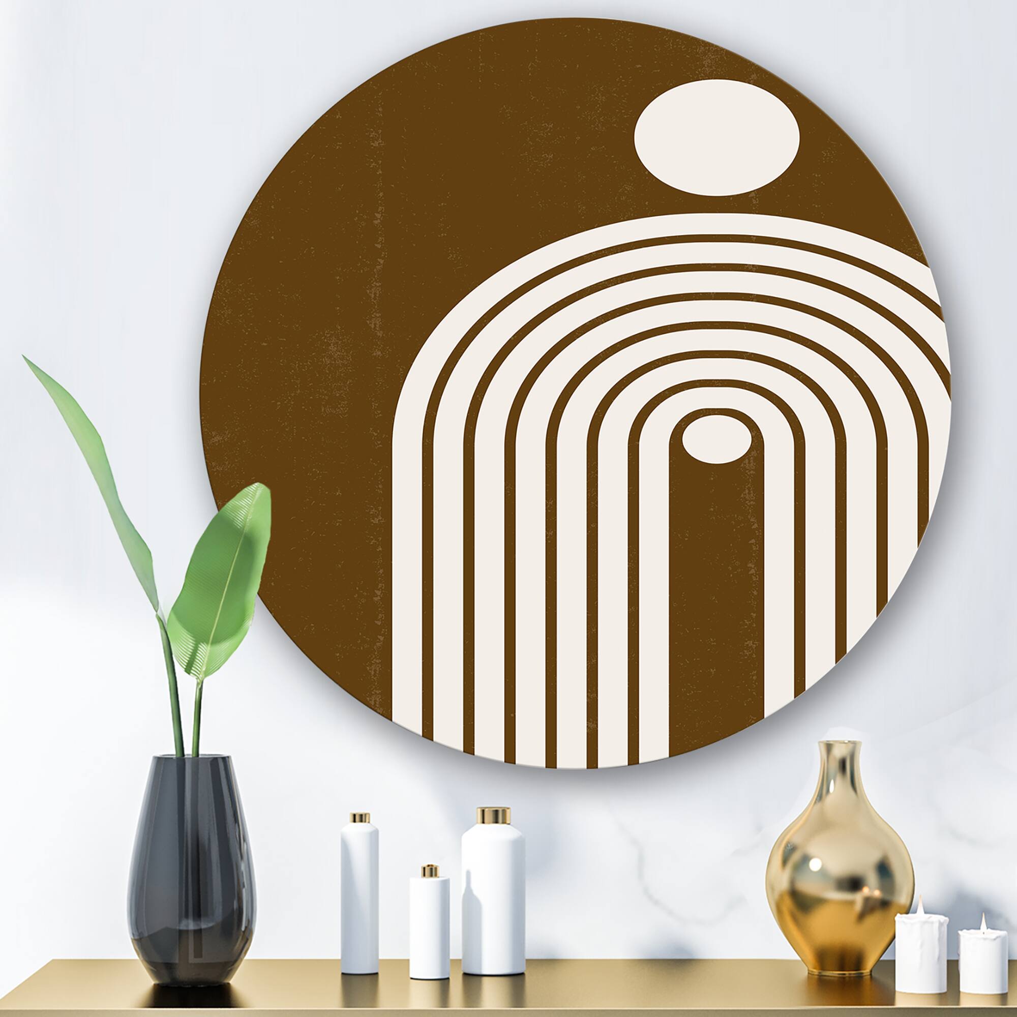 Designart - Terracotta Minimalist Boho Rainbow II - Modern Metal Circle Wall Art