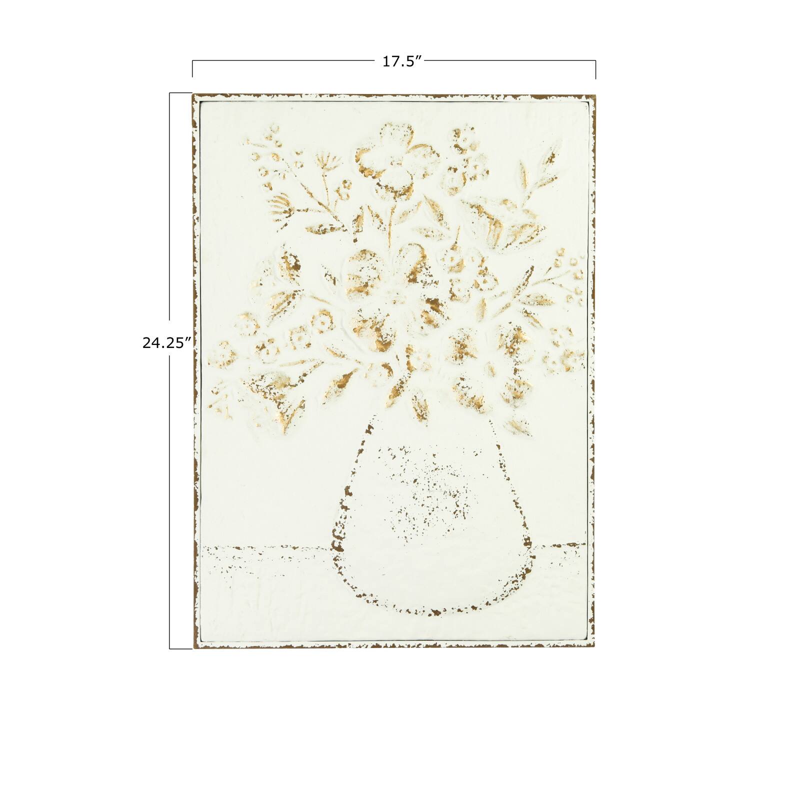 Hello Honey&#xAE; Embossed Flowers in Vase Distressed Metal Wall D&#xE9;cor
