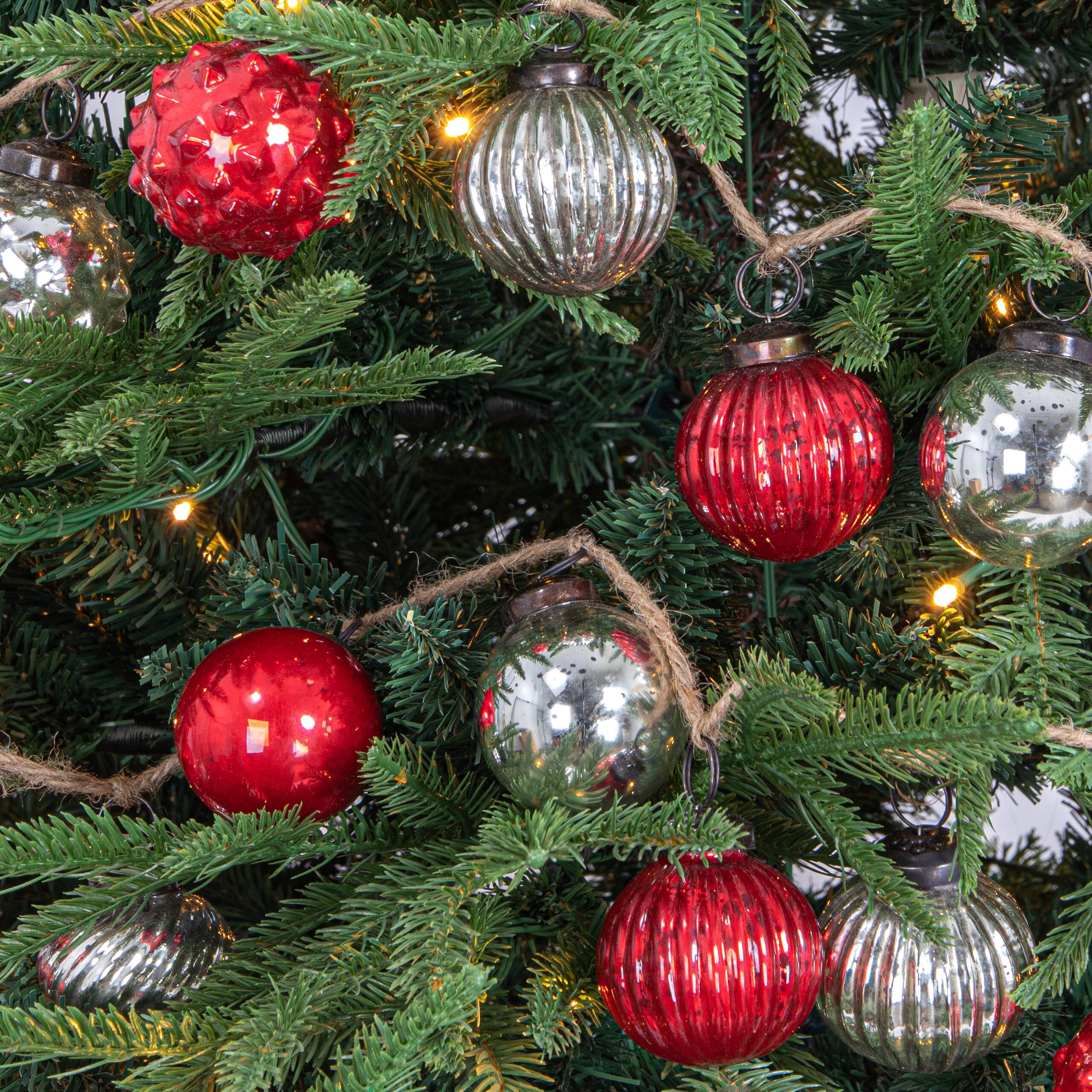Hello Honey&#xAE; 6ft. Red &#x26; Silver Embossed Mercury Glass Ornament Garland