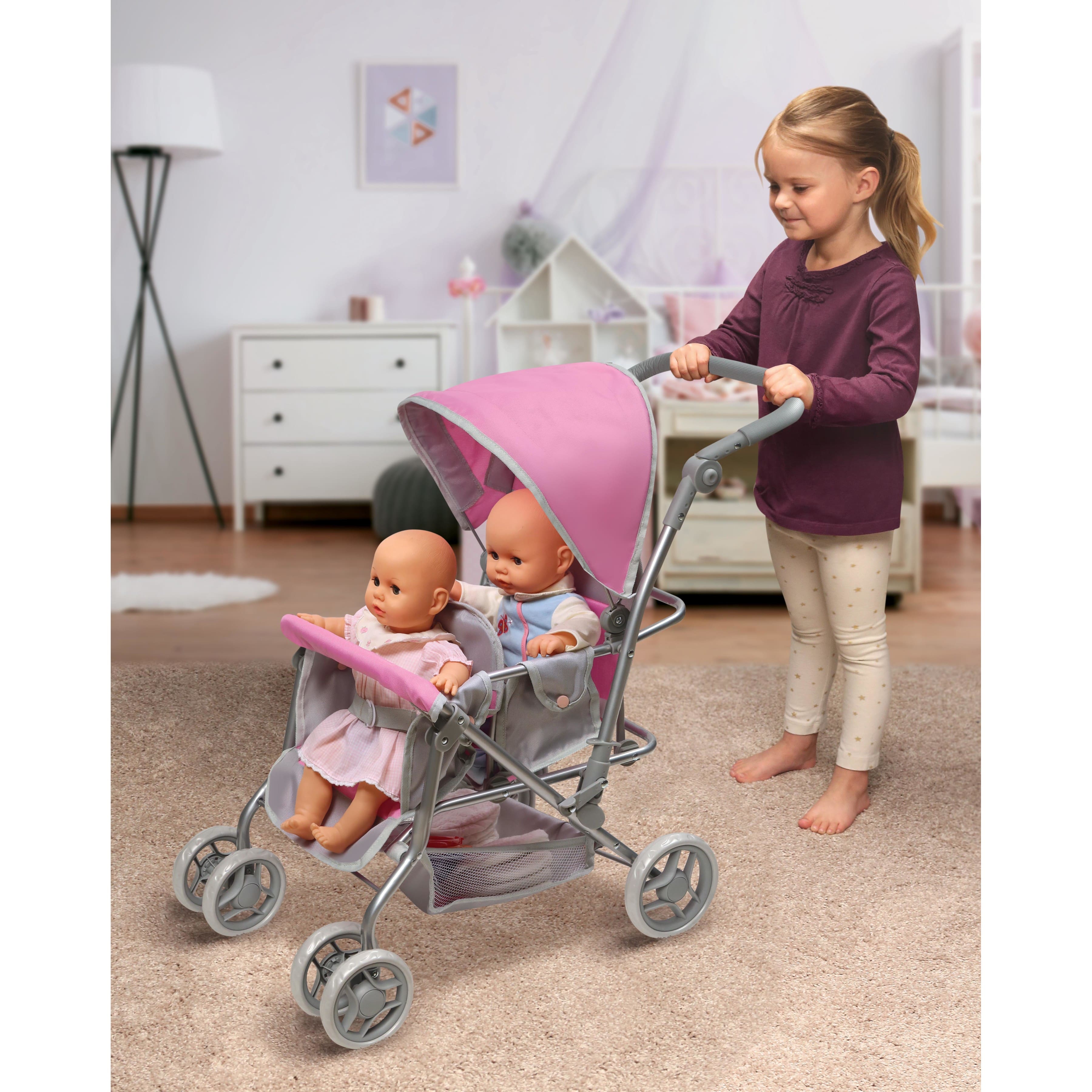 pink double doll stroller