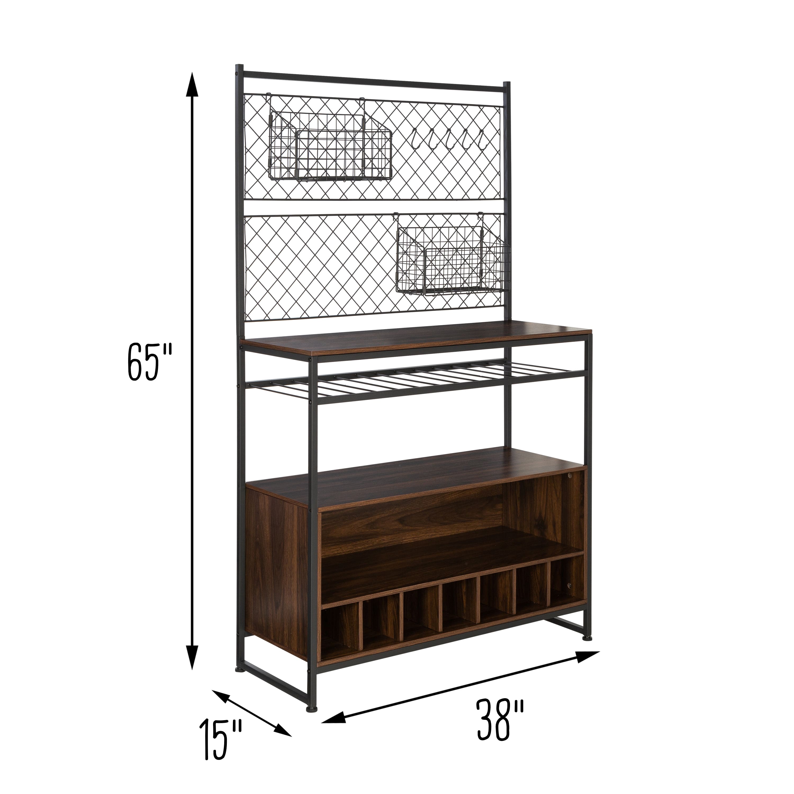 Honey Can Do Black &#x26; Walnut Multi-Purpose Kitchen Bakers Rack With Wine Storage