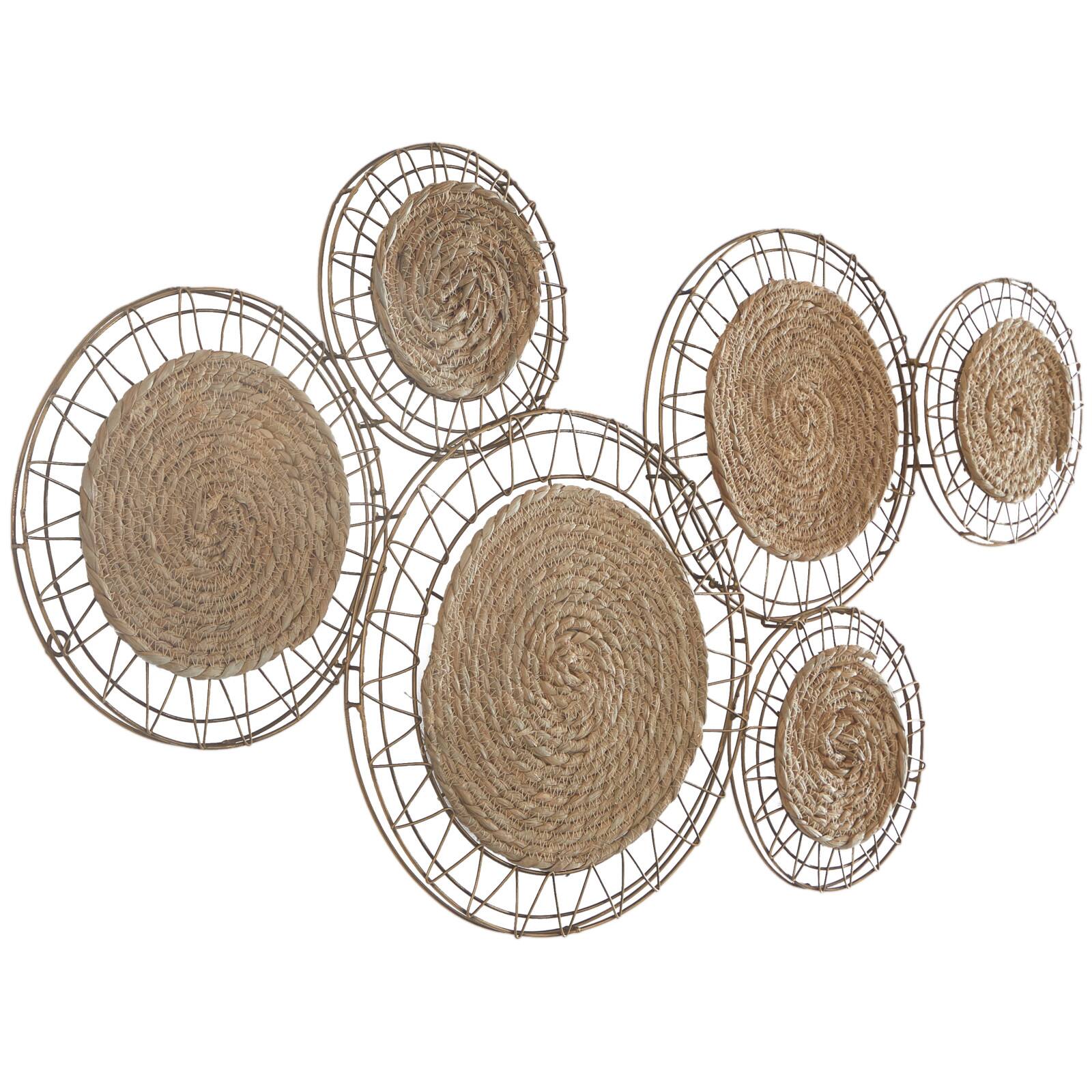 The Novogratz Brown Dried Plant Handmade Woven Plate Wall Decor with Intricate Patterns 40" x 2" x 21"