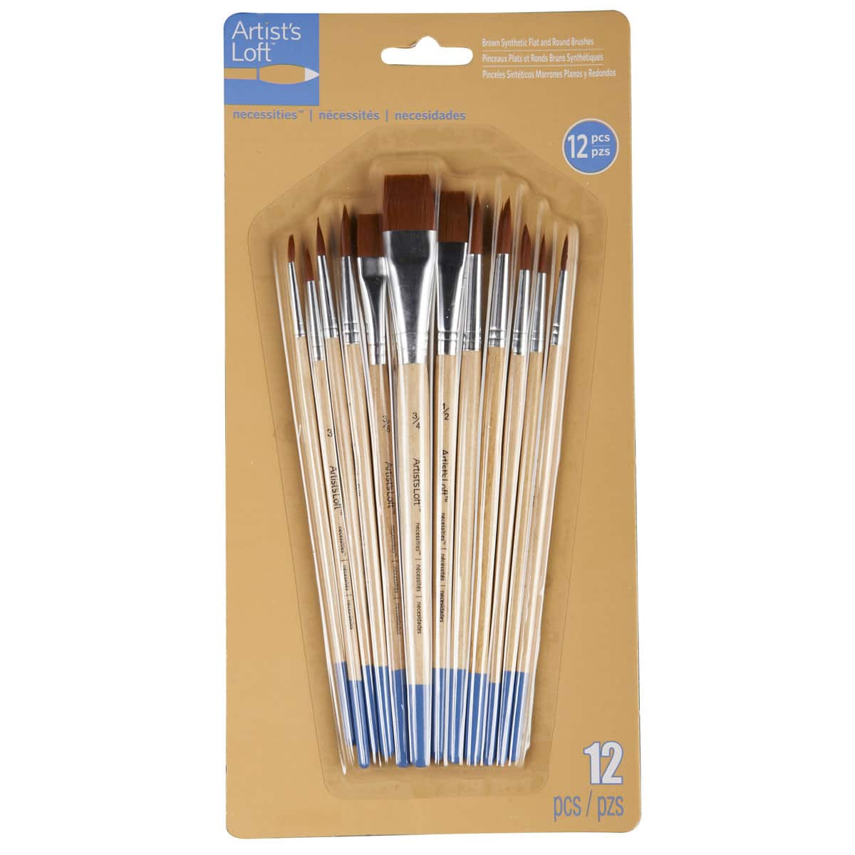 12 Packs: 12 ct. (144 total) Necessities™ Brown Synthetic Flat & Round Brushes by Artist's Loft®