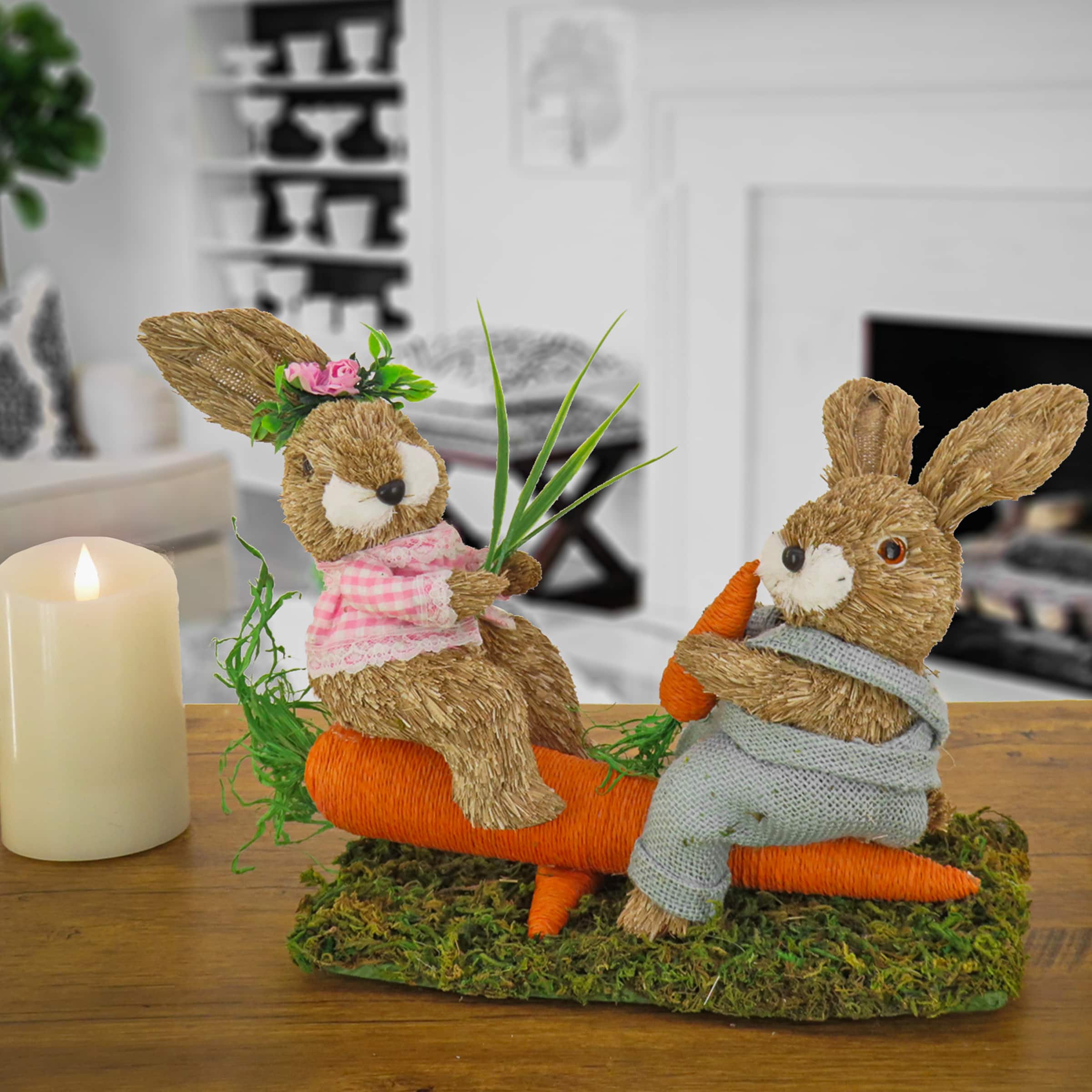 14&#x22; Easter Bunnies on Carrot Seesaw Tabletop Accent