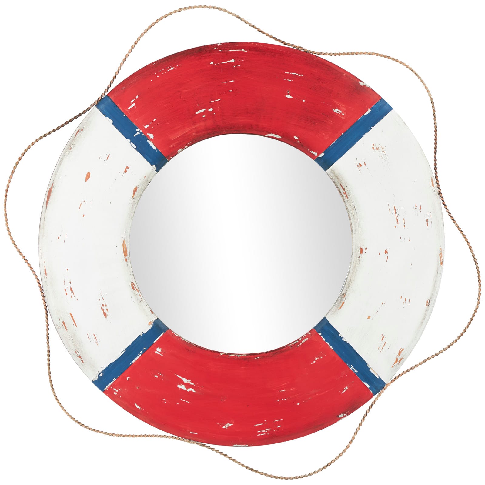 31" Red & White Metal Lifesaver Wall Mirror