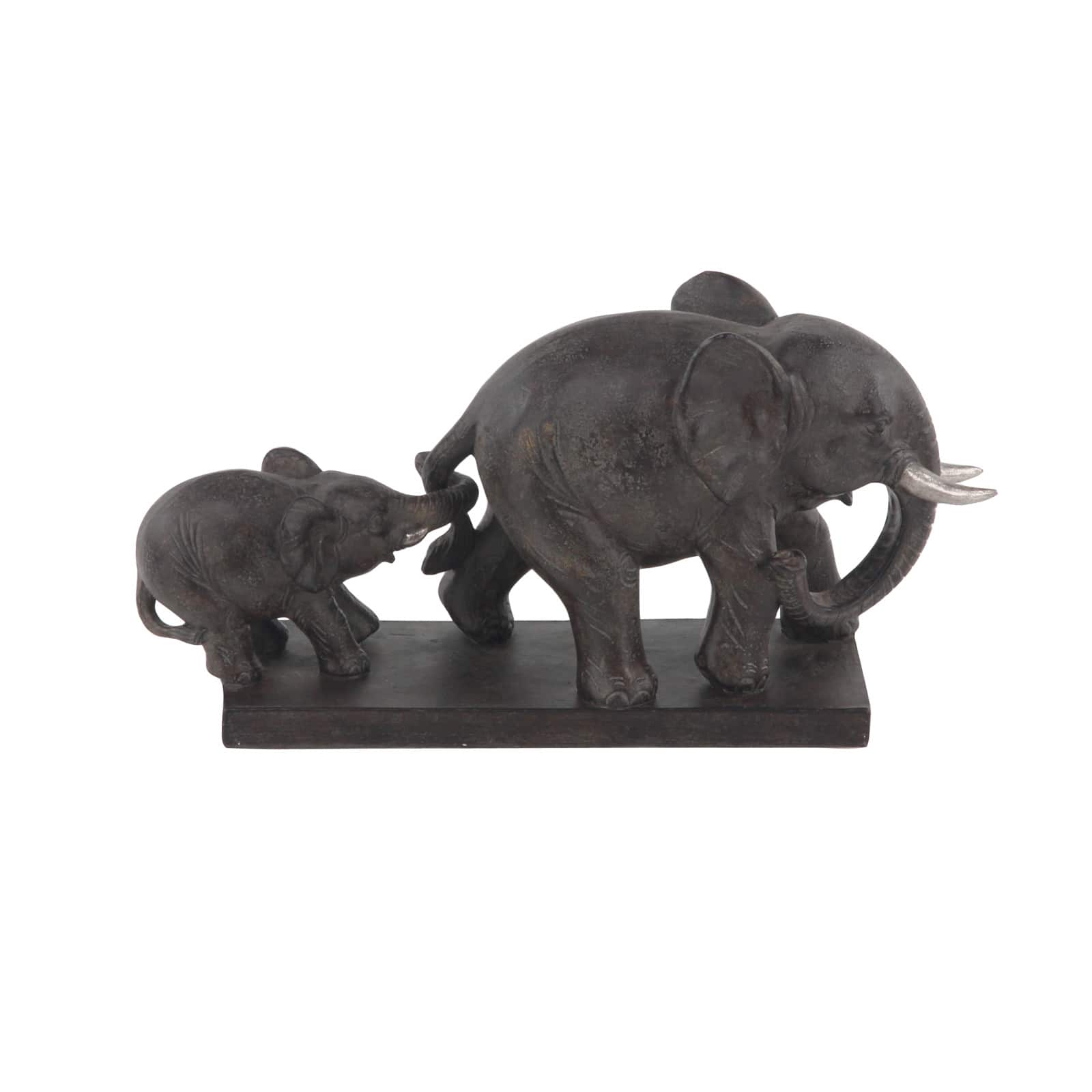 11" Brown Eclectic Polystone Elephant Sculpture