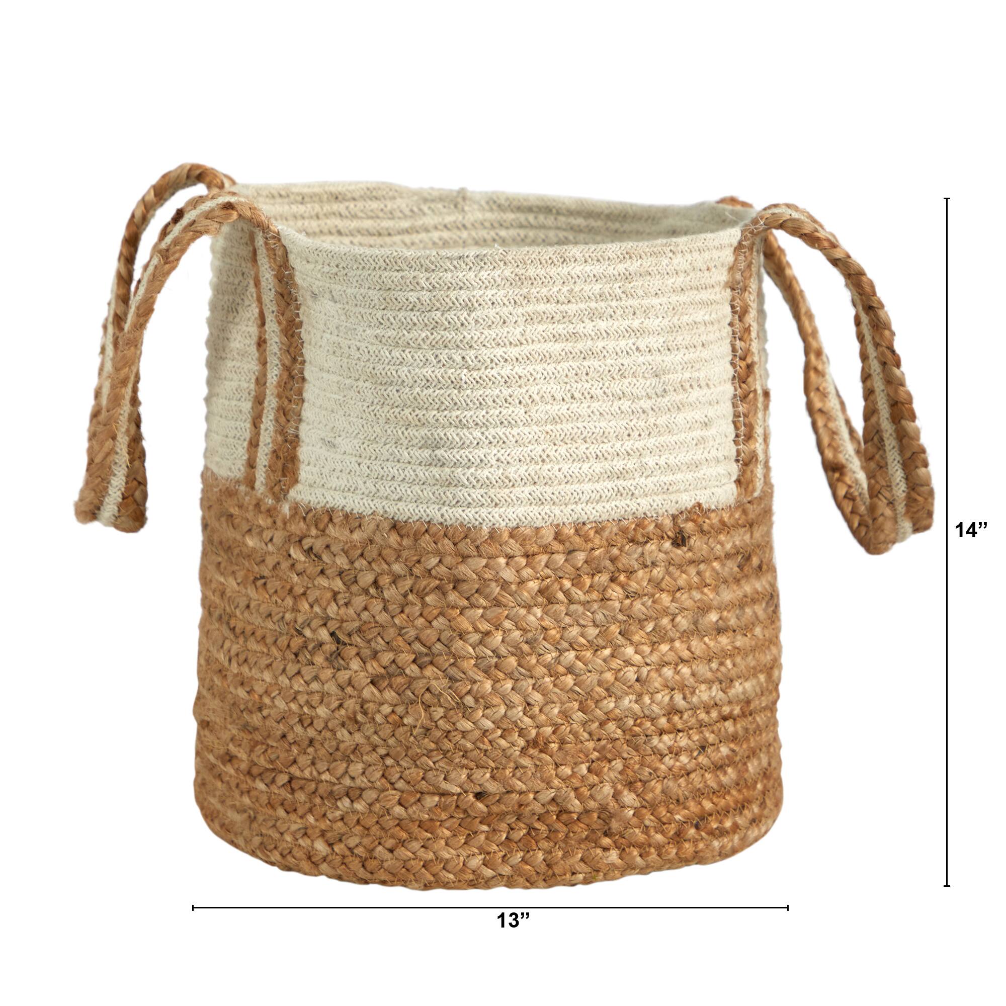 14'' Natural Cotton & Jute Boho Chic Basket Planter