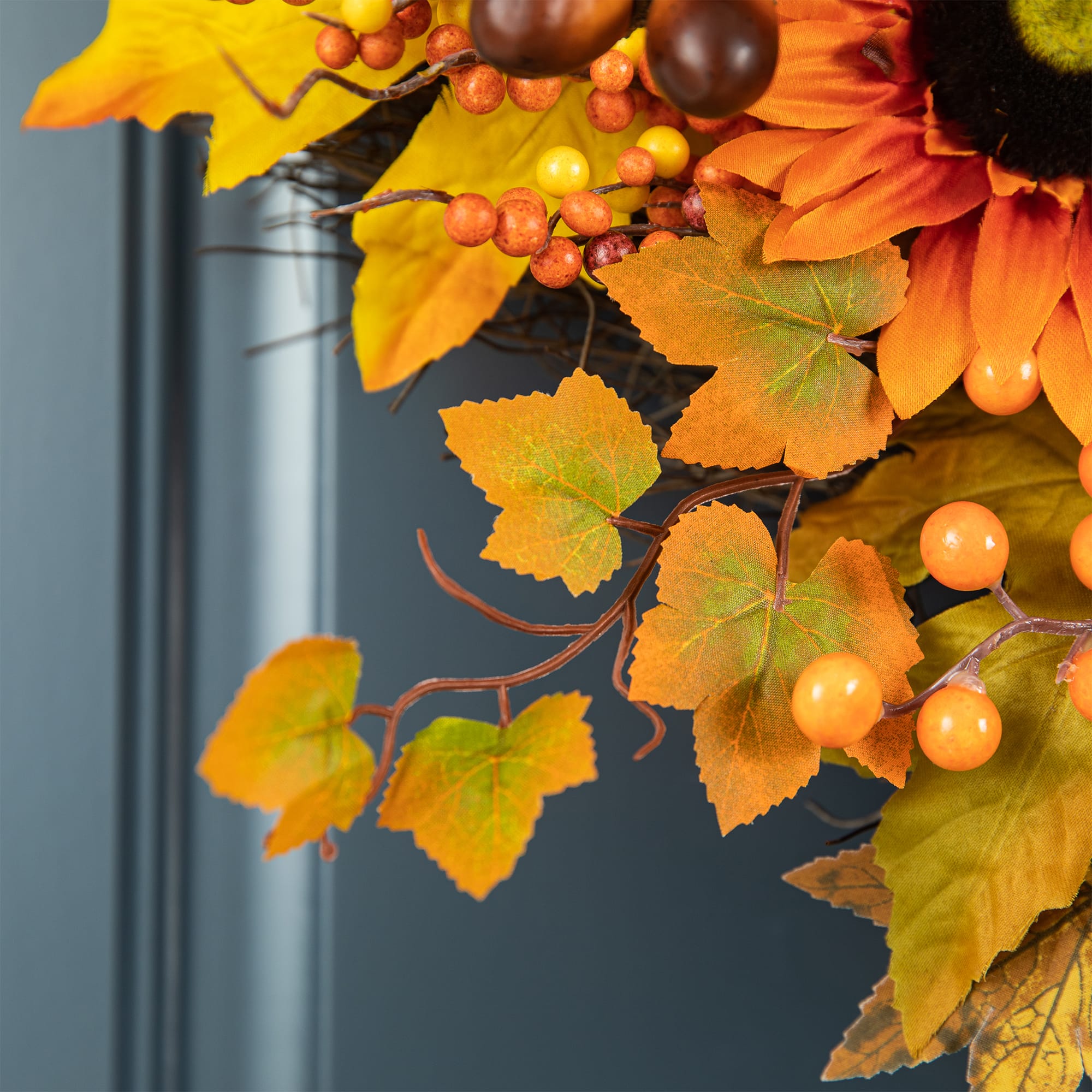 Glitzhome&#xAE; 24&#x22; Fall Sunflower, Maple Leaf &#x26;  Berry Wreath