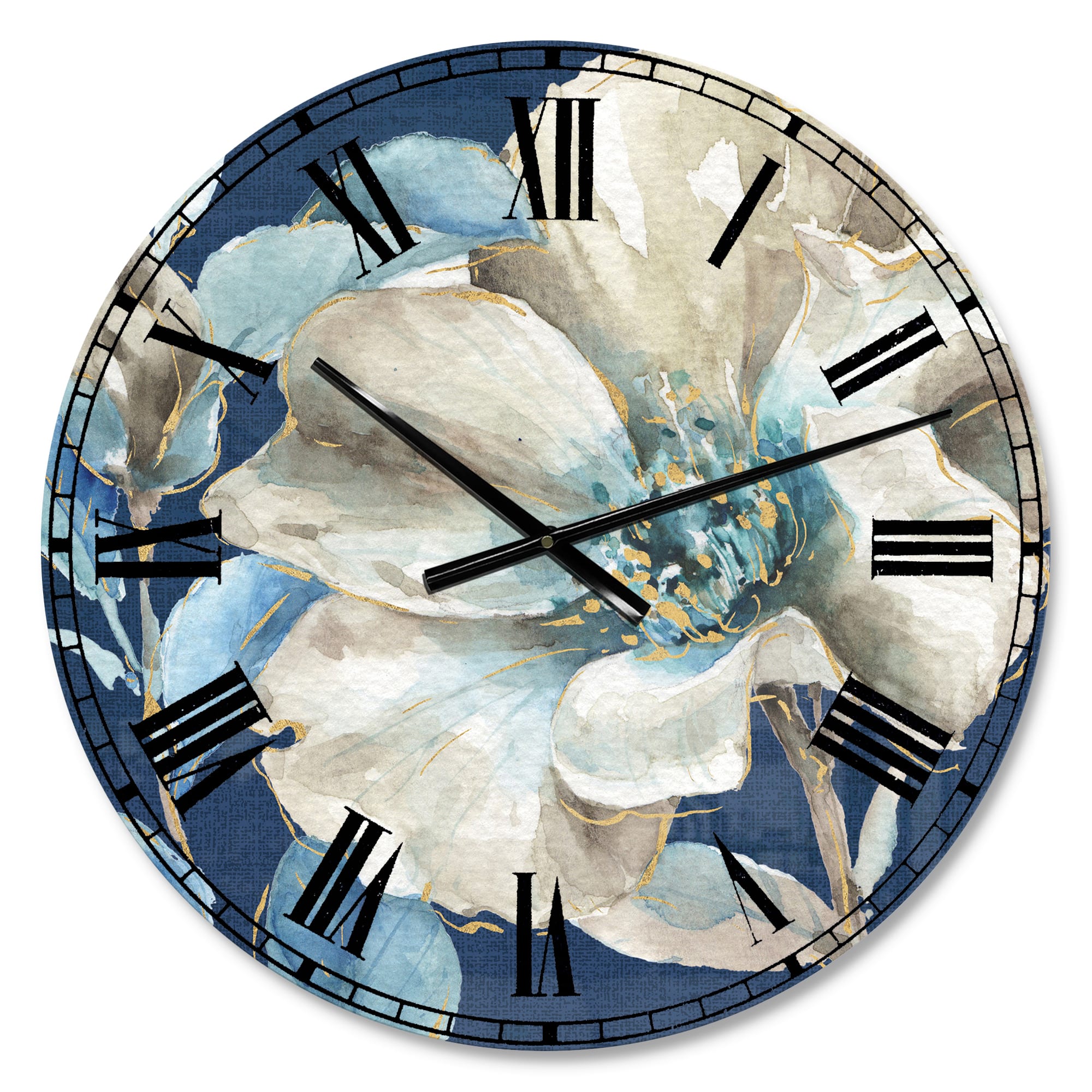 Designart Indigold Watercolor Flower I Traditional Wall Clock