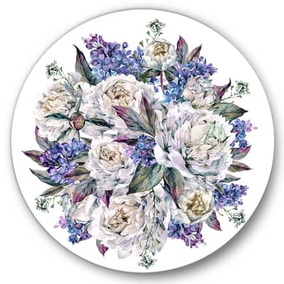 Designart - Bouquet Peonies In White and Blue - Traditional Metal Circle Wall Art | 23" x 23" | Michaels&reg;