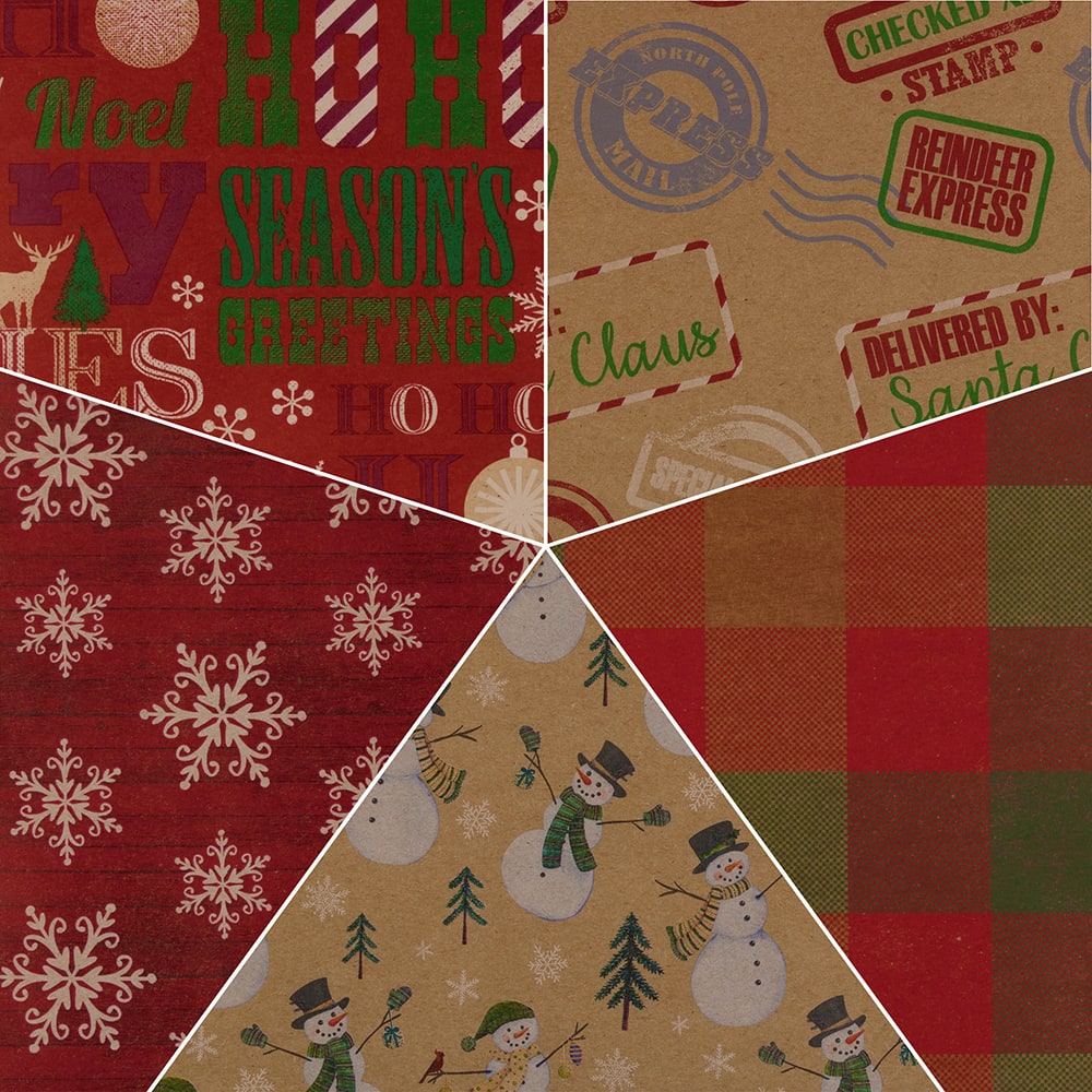 JAM Paper Christmas Kraft Gift Wrap Set, 5ct.