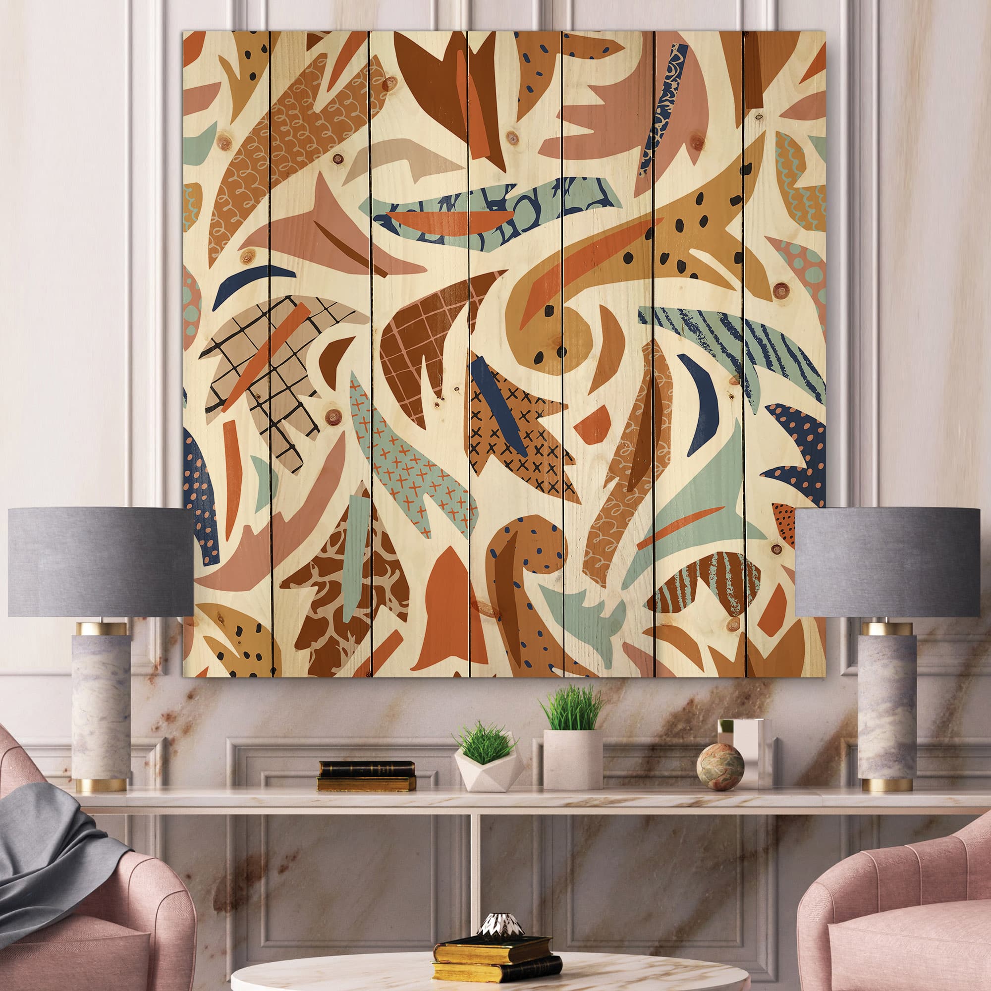 Designart - Baroque Inspired Stylized Doodles - Bohemian & Eclectic Print on Natural Pine Wood