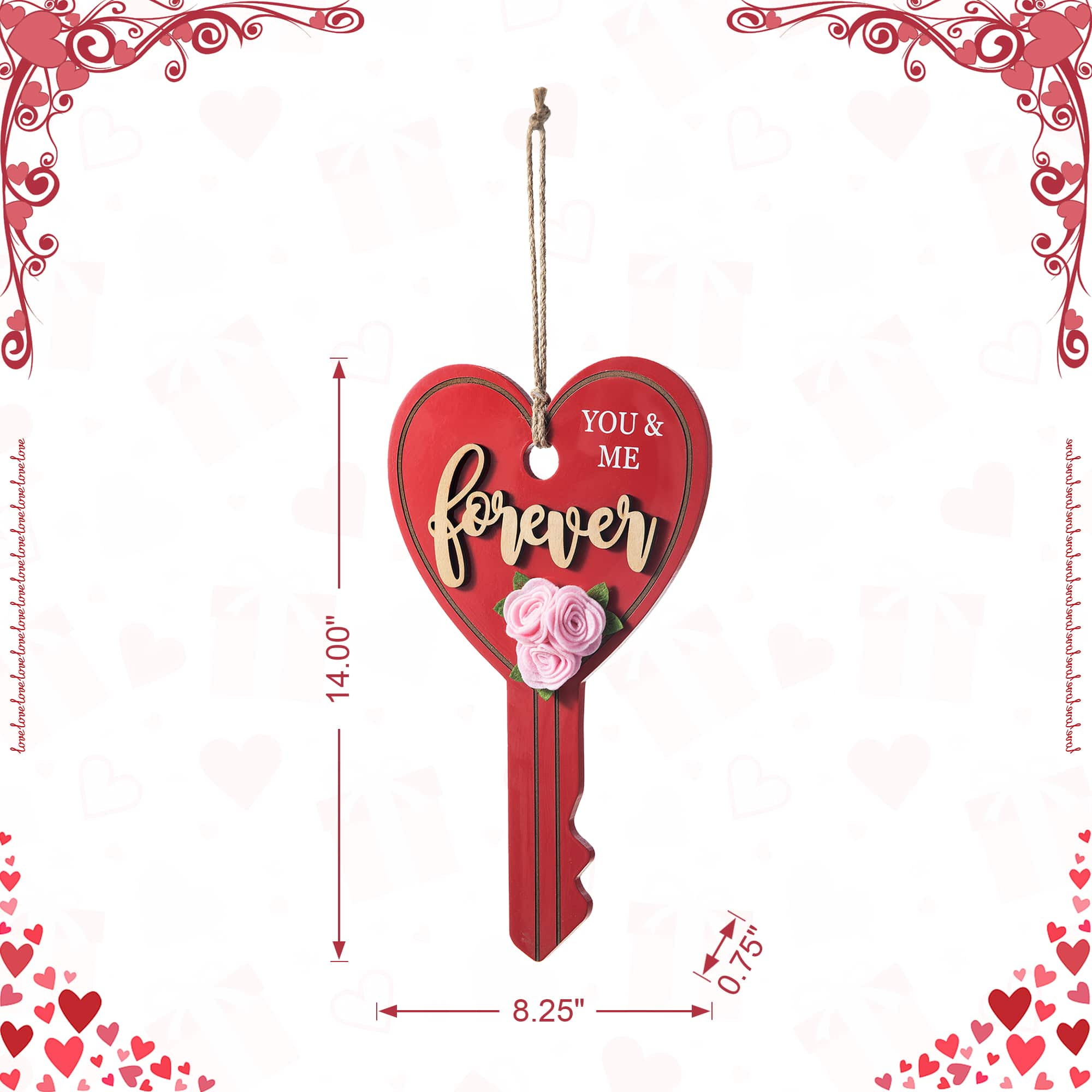 Glitzhome&#xAE; 14&#x22; Valentine&#x27;s Wooden Key-Shaped Door Hanger