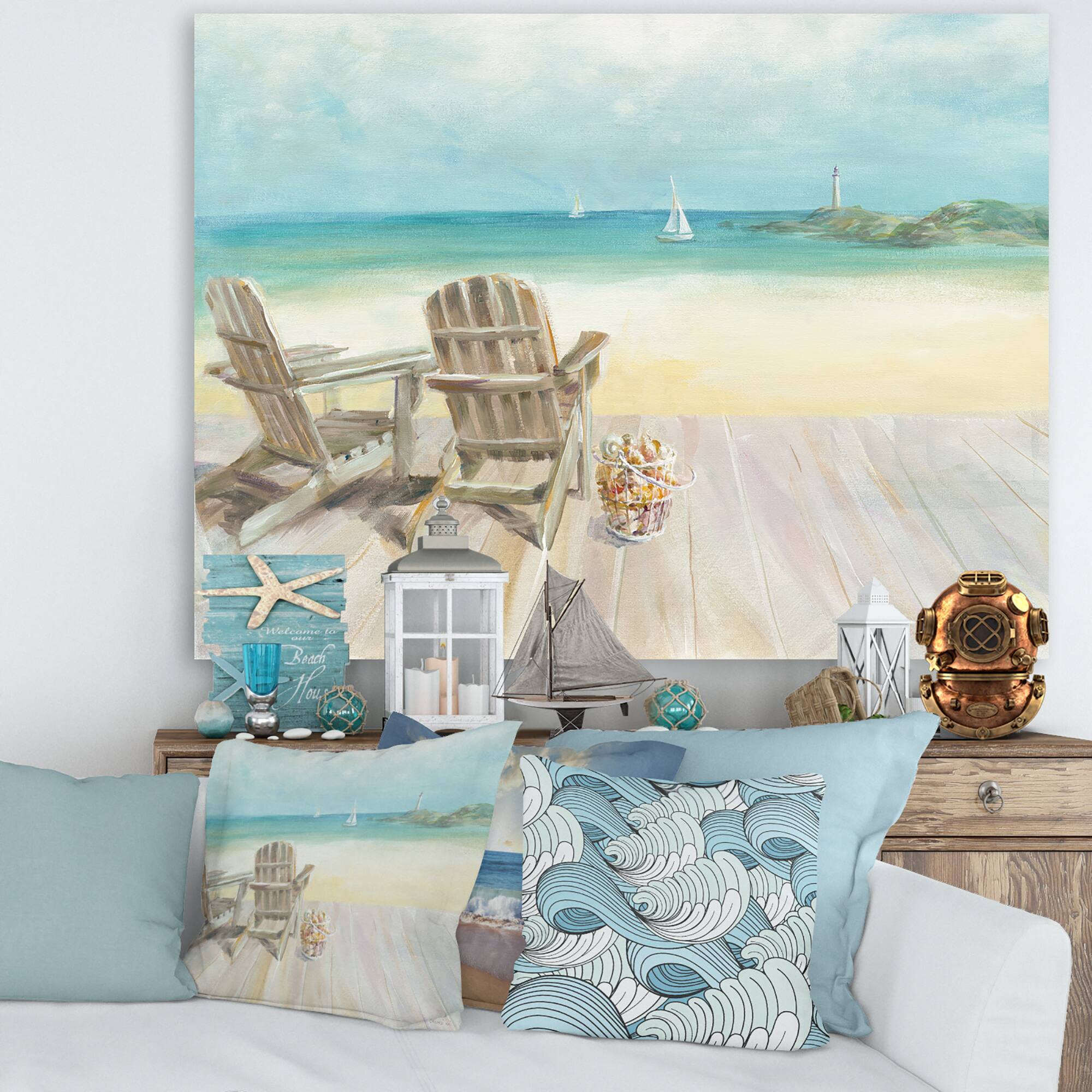 Designart - Seaside Morning no Window - Coastal Gallery-wrapped Canvas