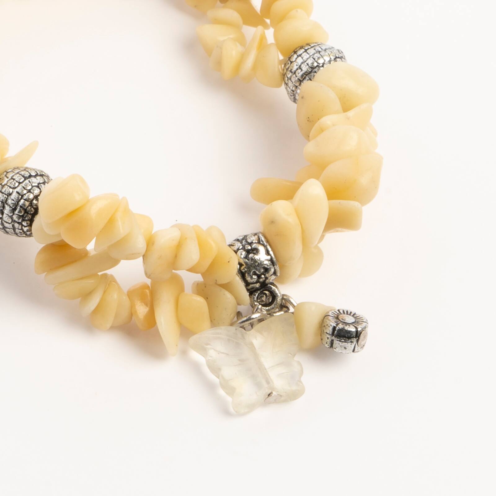 John Bead Honey Jade Happiness Yellow Natural Stone 2-Strand Bracelet with Butterfly Charm