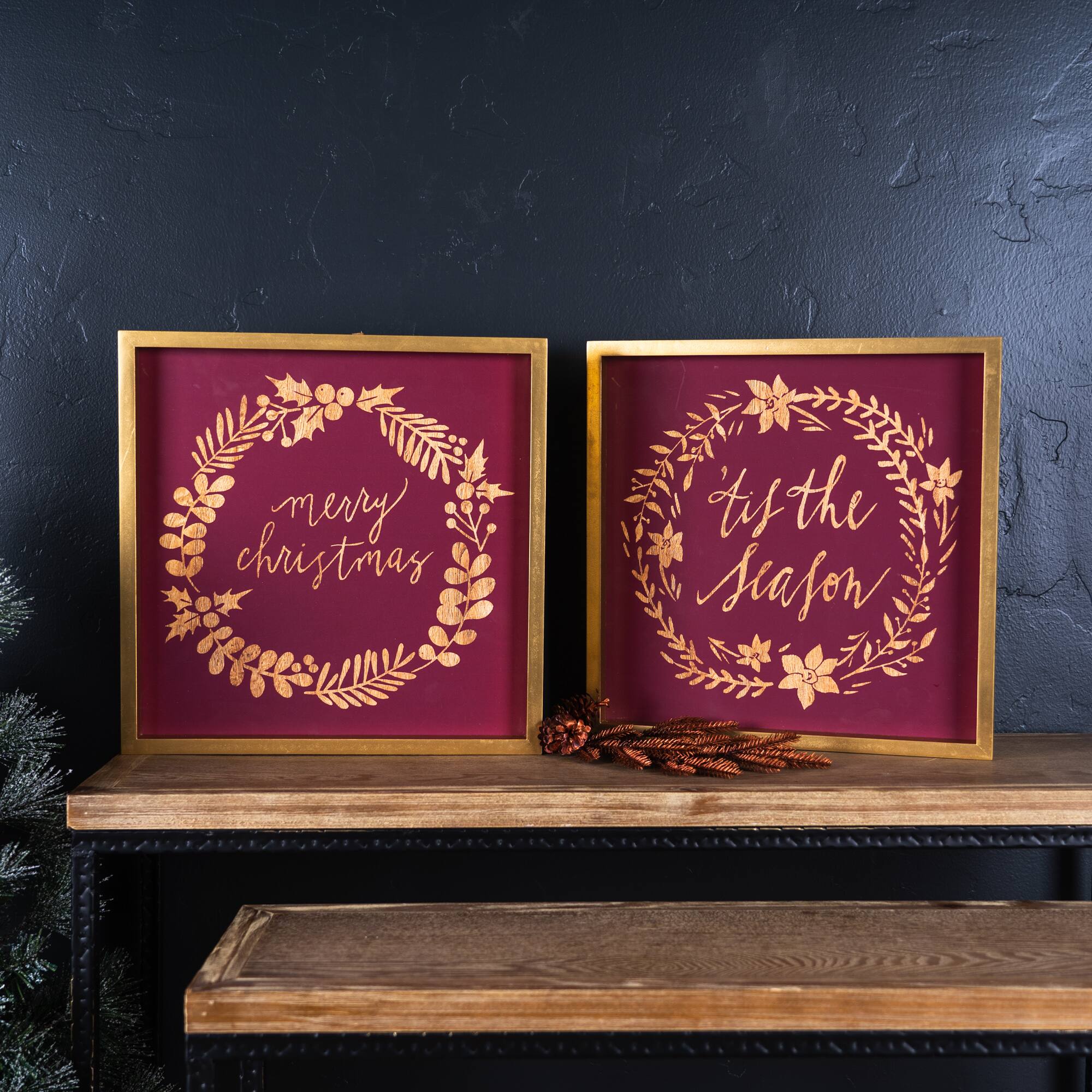 15.75&#x22; Burgundy &#x27;Tis the Christmas Season D&#xE9;cor Set