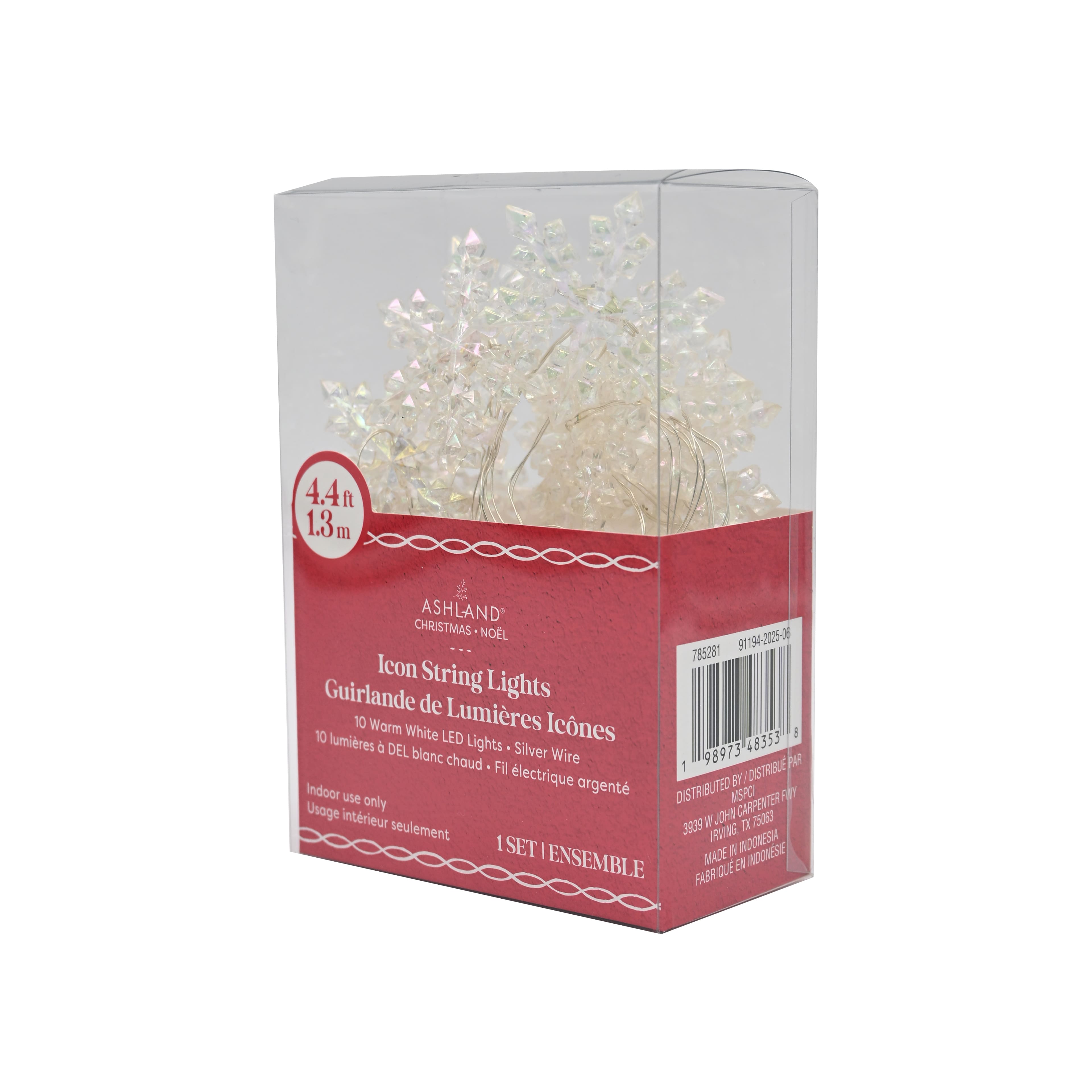 10ct. Warm White LED Iridescent Snowflake String Lights on Silver Wire by Ashland&#xAE;