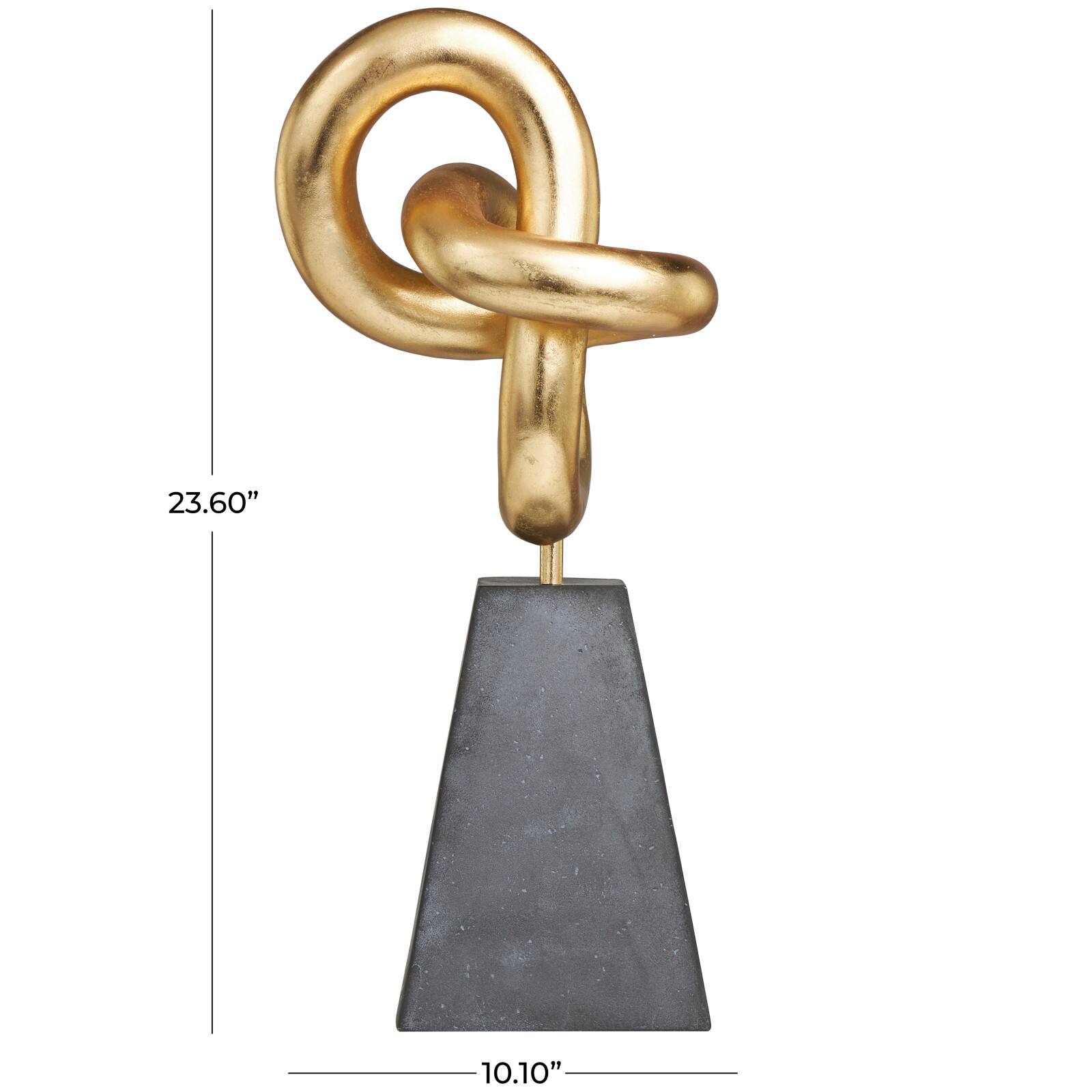 23.75" Gold Polystone Abstract Sculpture with Gray Pyramid Base