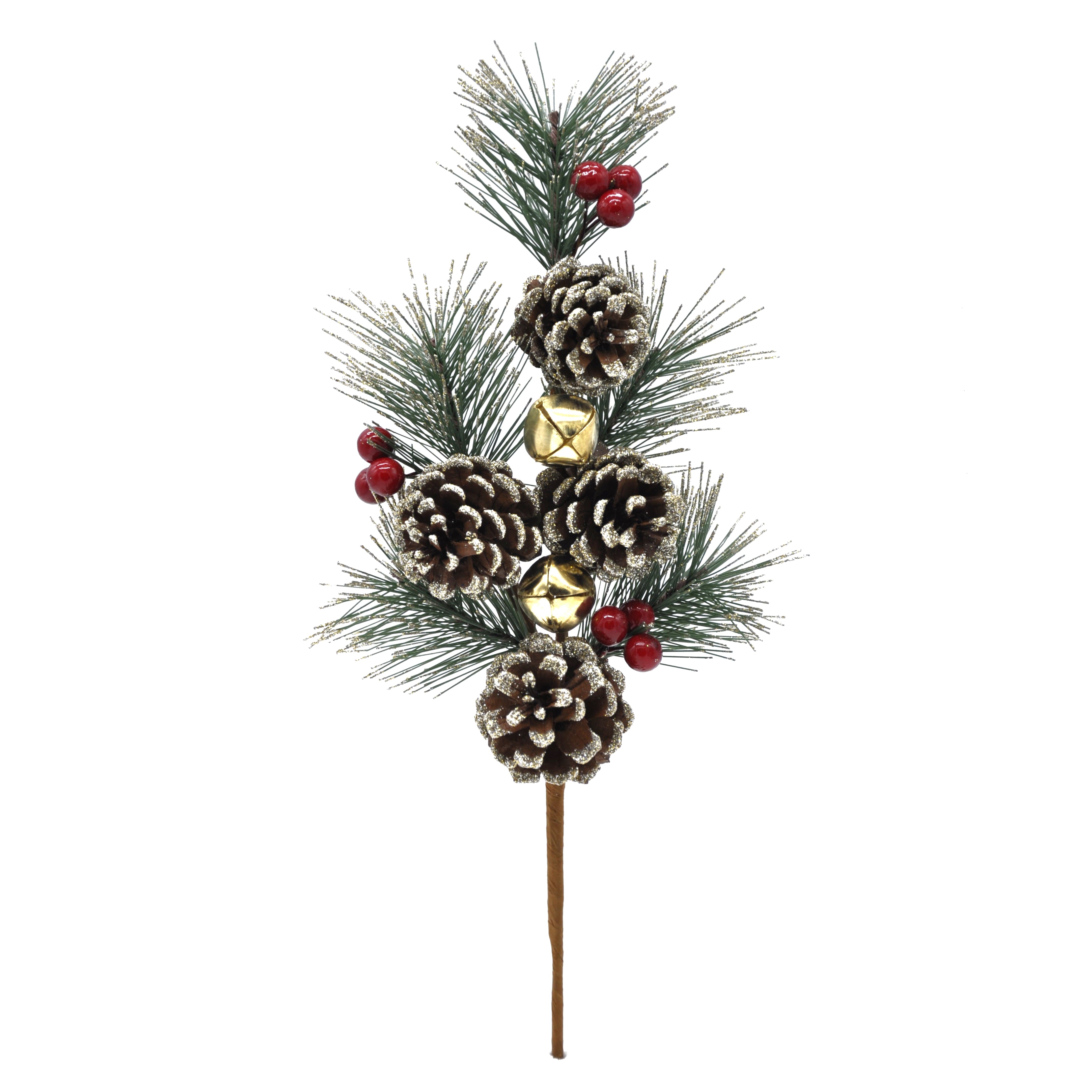 13&#x22; Snowy Pine, Red Berry, Pinecone and Gold Bell Pick by Ashland&#xAE;