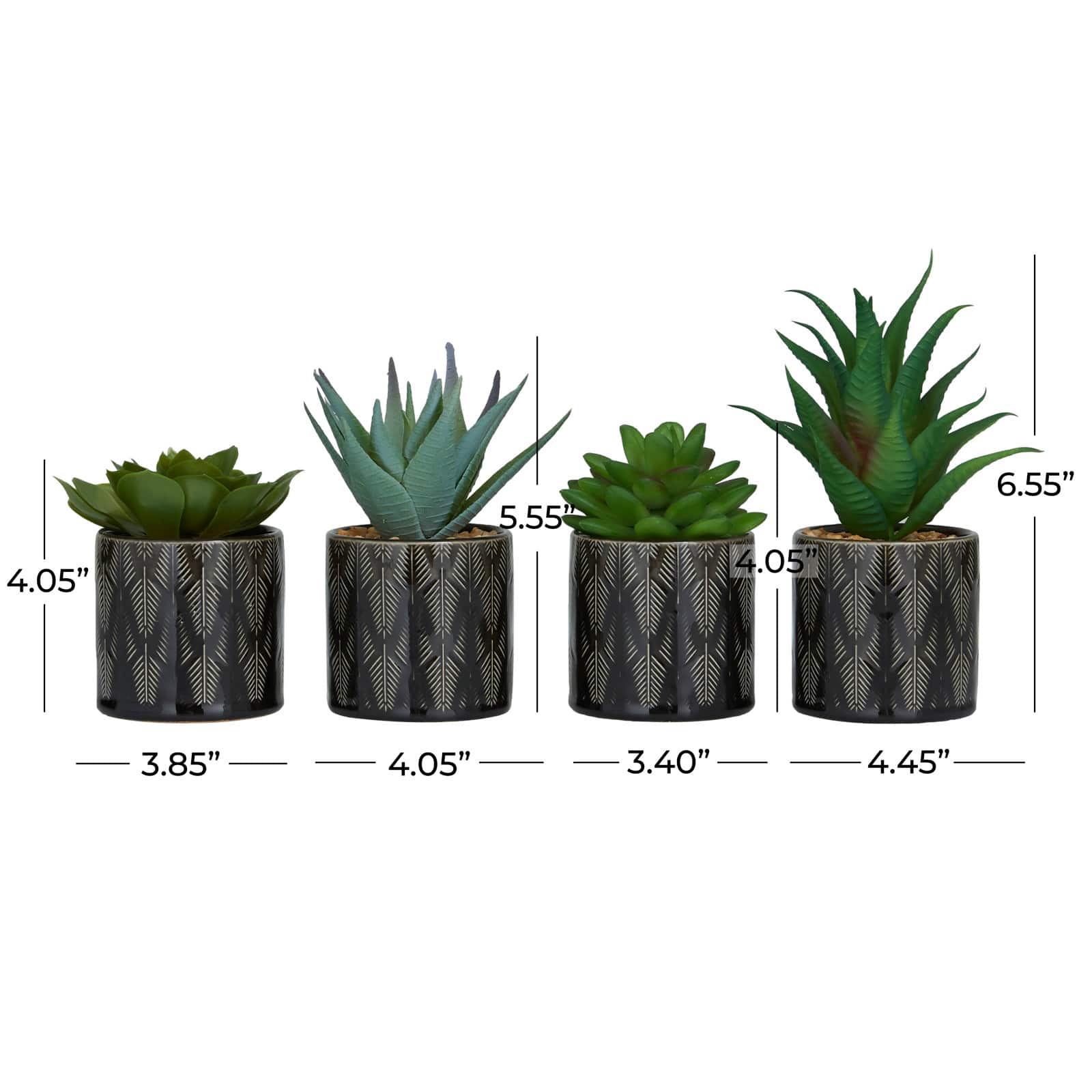 Green Faux Foliage Small Succulent Artificial Plant with Leaf Patterned Pot Set