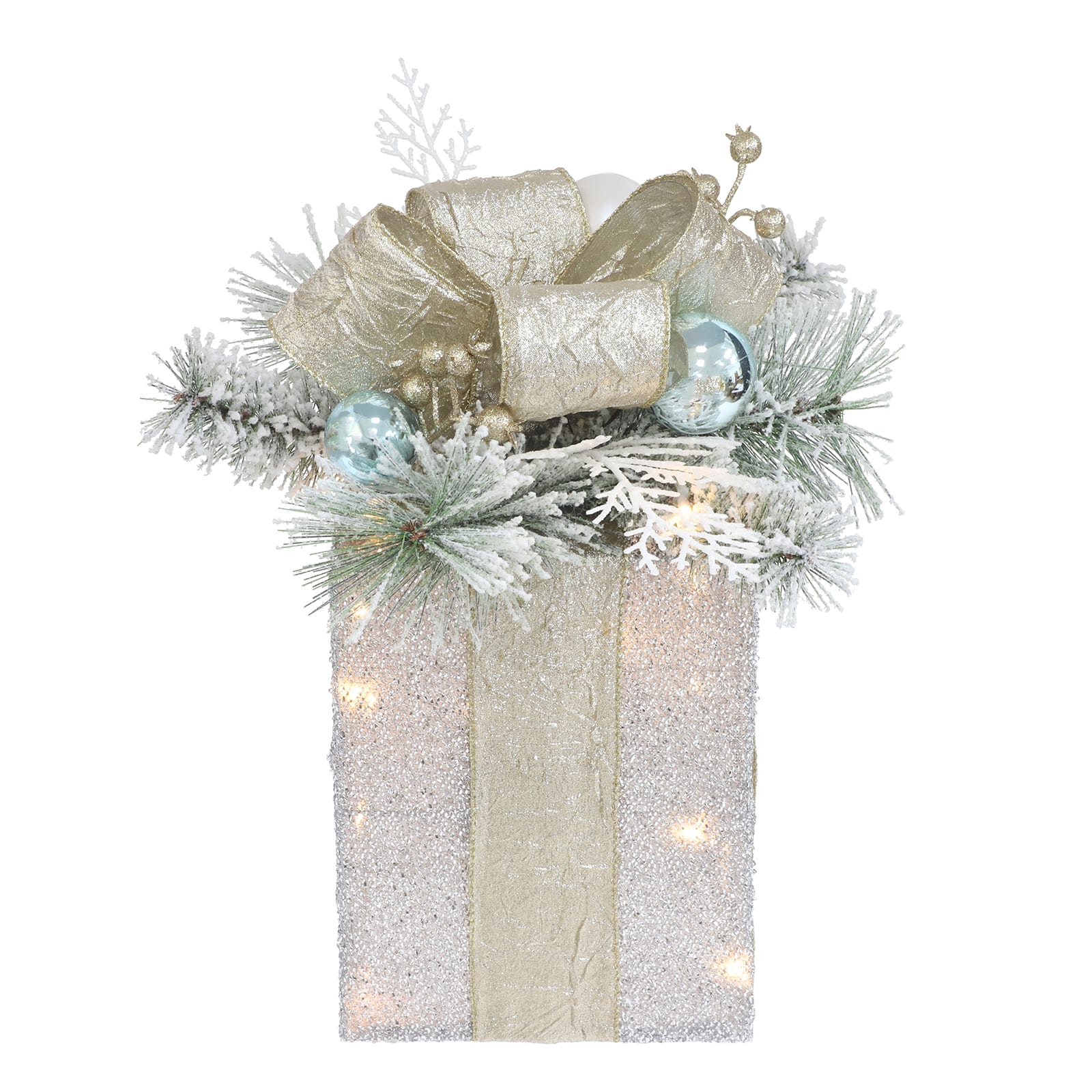 16&#x22; Silver &#x26; Champagne LED Rectangle Gift Box Accent by Ashland&#xAE;