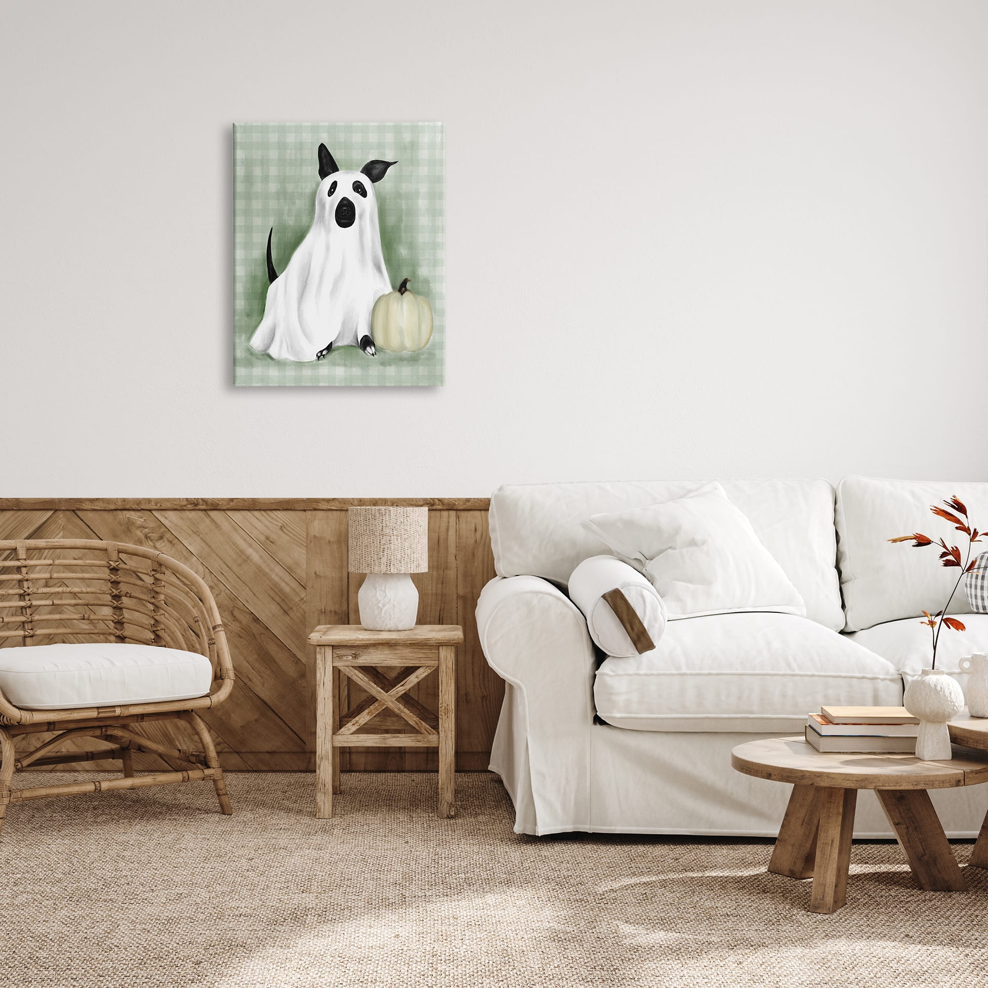Stupell Industries Dog Ghost Halloween Costume Canvas Wall Art