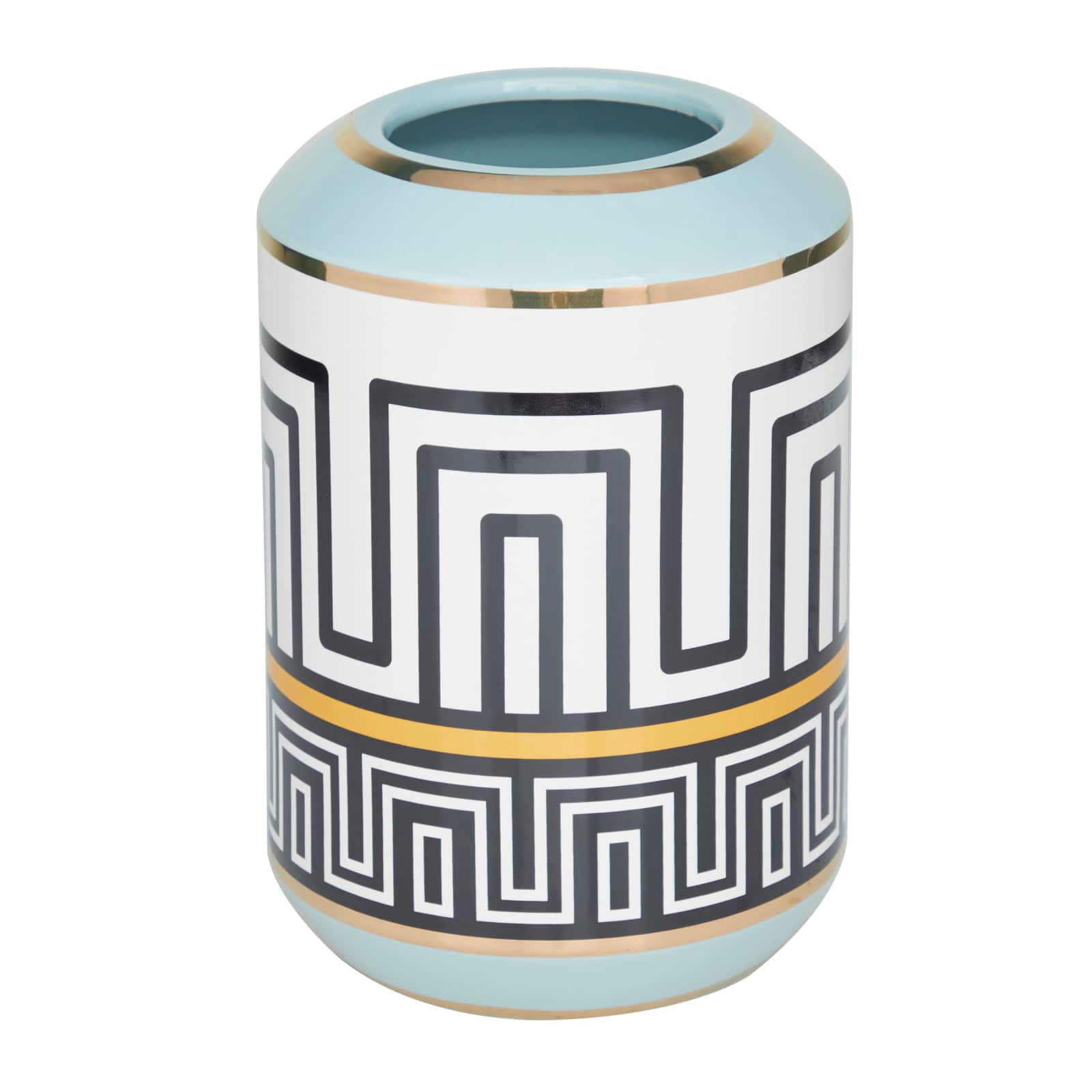 Teal Stoneware Modern Vase, 9 x 6 x 6 By Ivory And Iris