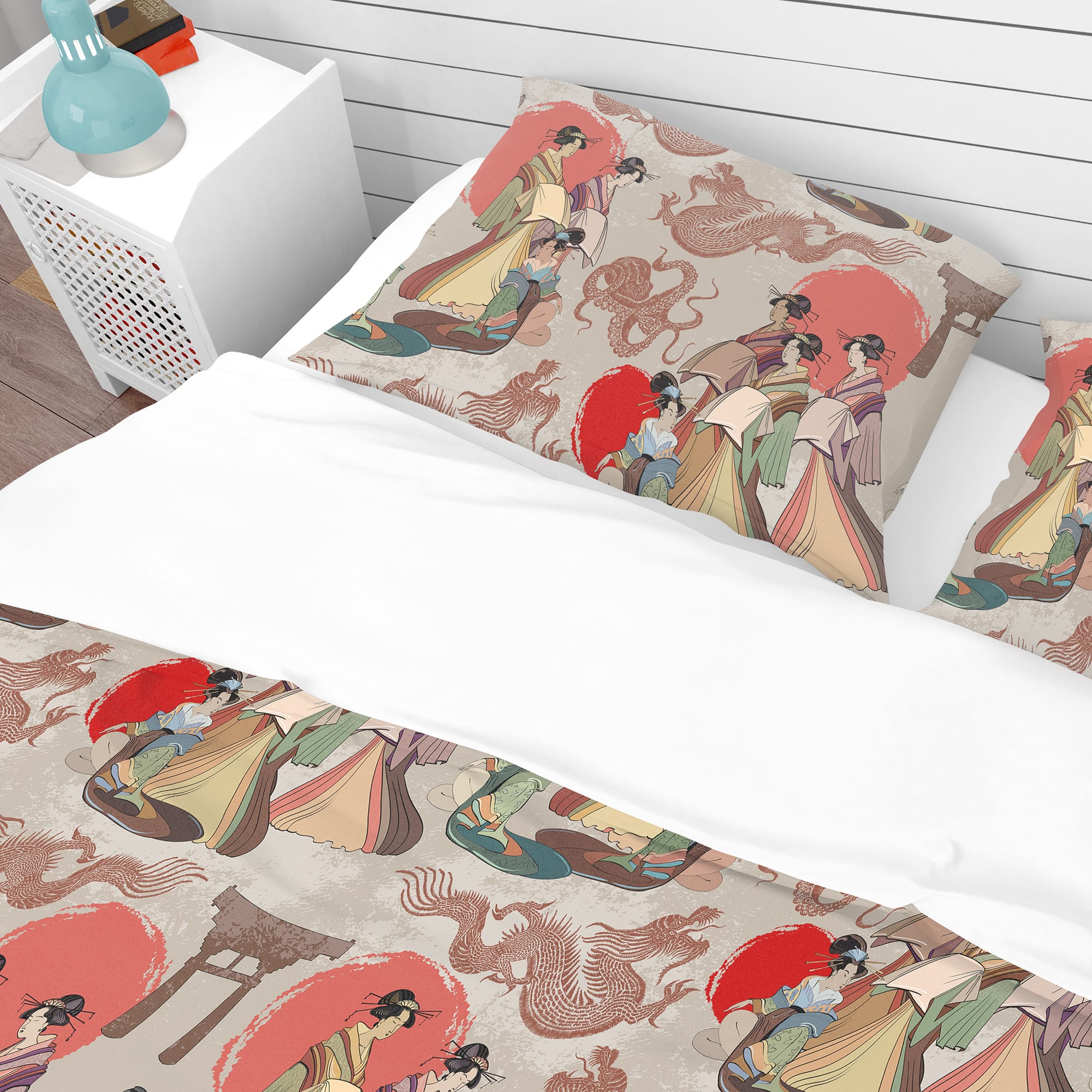 Designart &#x27;Japanese &#x26; Chinese Culture Pattern&#x27; Oriental Bedding Set - Duvet Cover &#x26; Shams