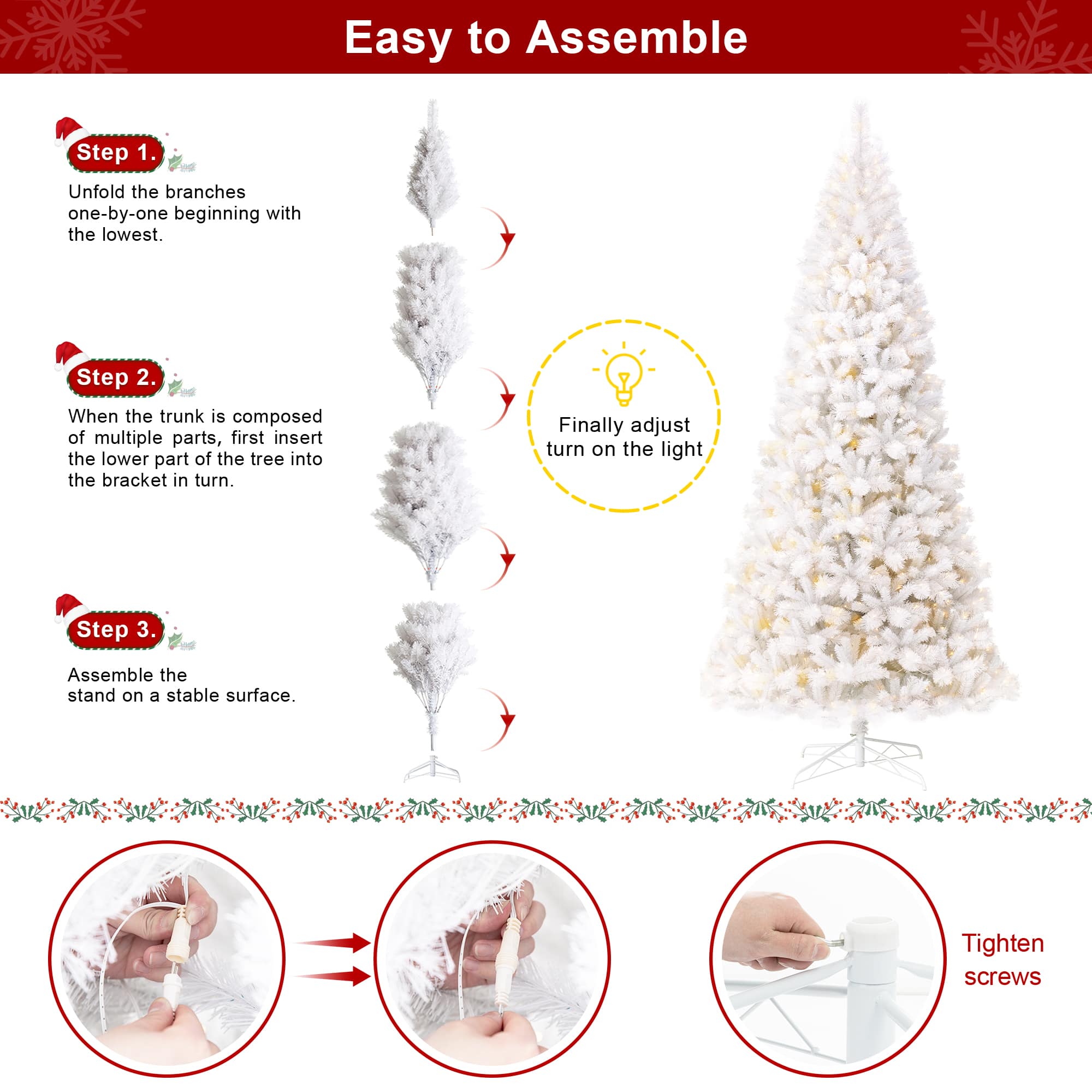 10ft. Pre-Lit White Slim Artificial Christmas Tree, Warm White Lights