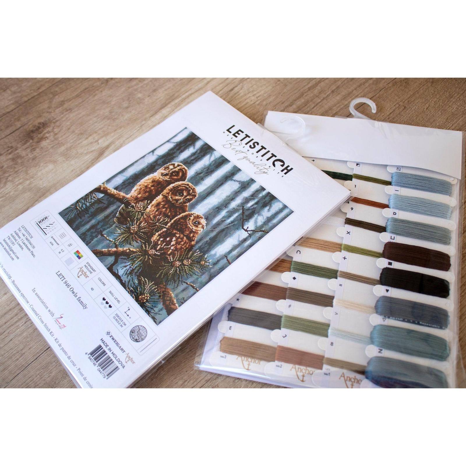 LetiStitch Owls Family Counted Cross Stitch Kit