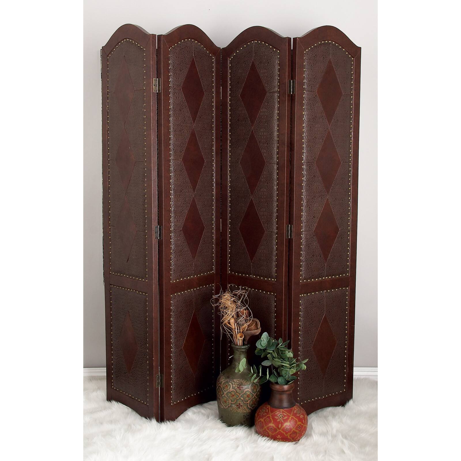 Dark Brown Wood Traditional Room Divider Screen, 71&#x22; x 64&#x22; x 1&#x22;