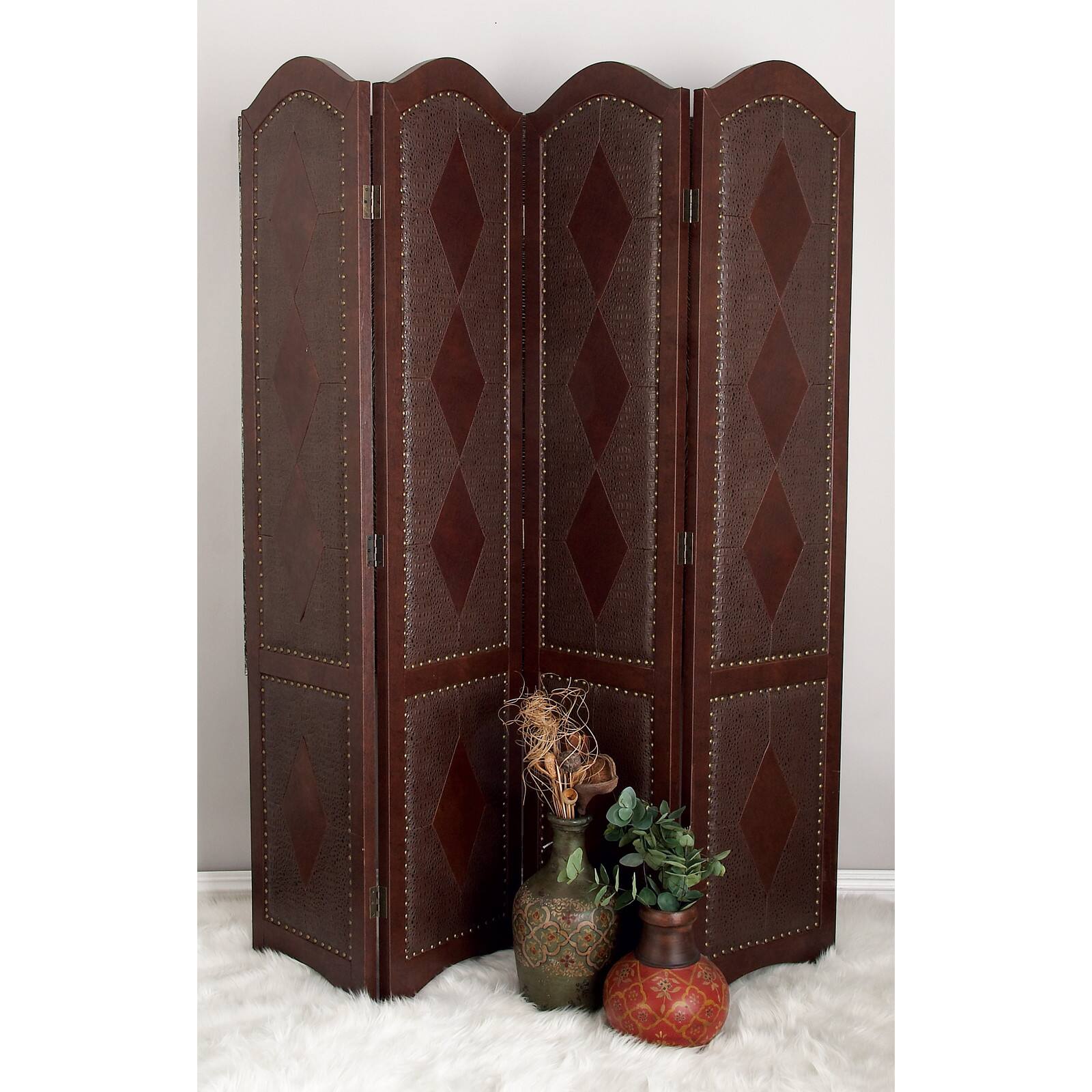Dark Brown Wood Traditional Room Divider Screen, 71" x 64" x 1"